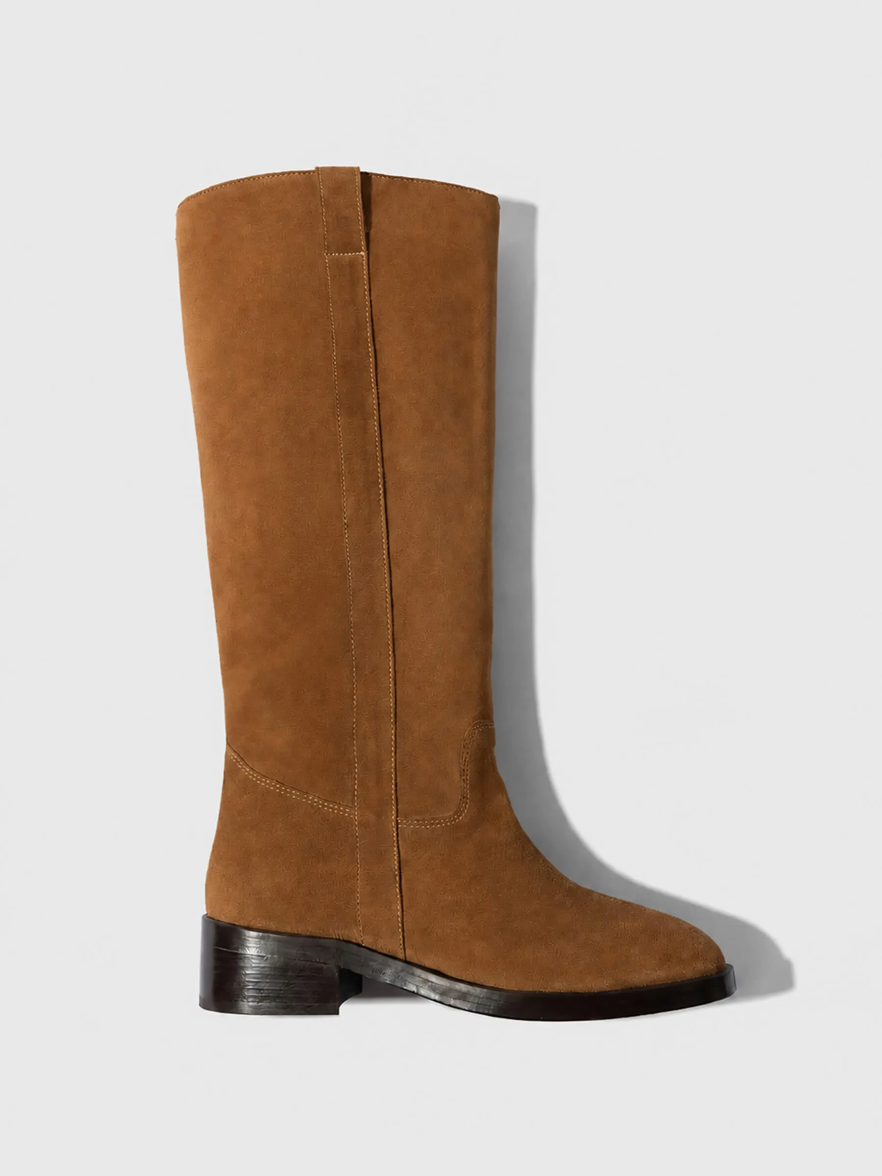 Leren Hogen Laars Plat Sem Suede Cognac