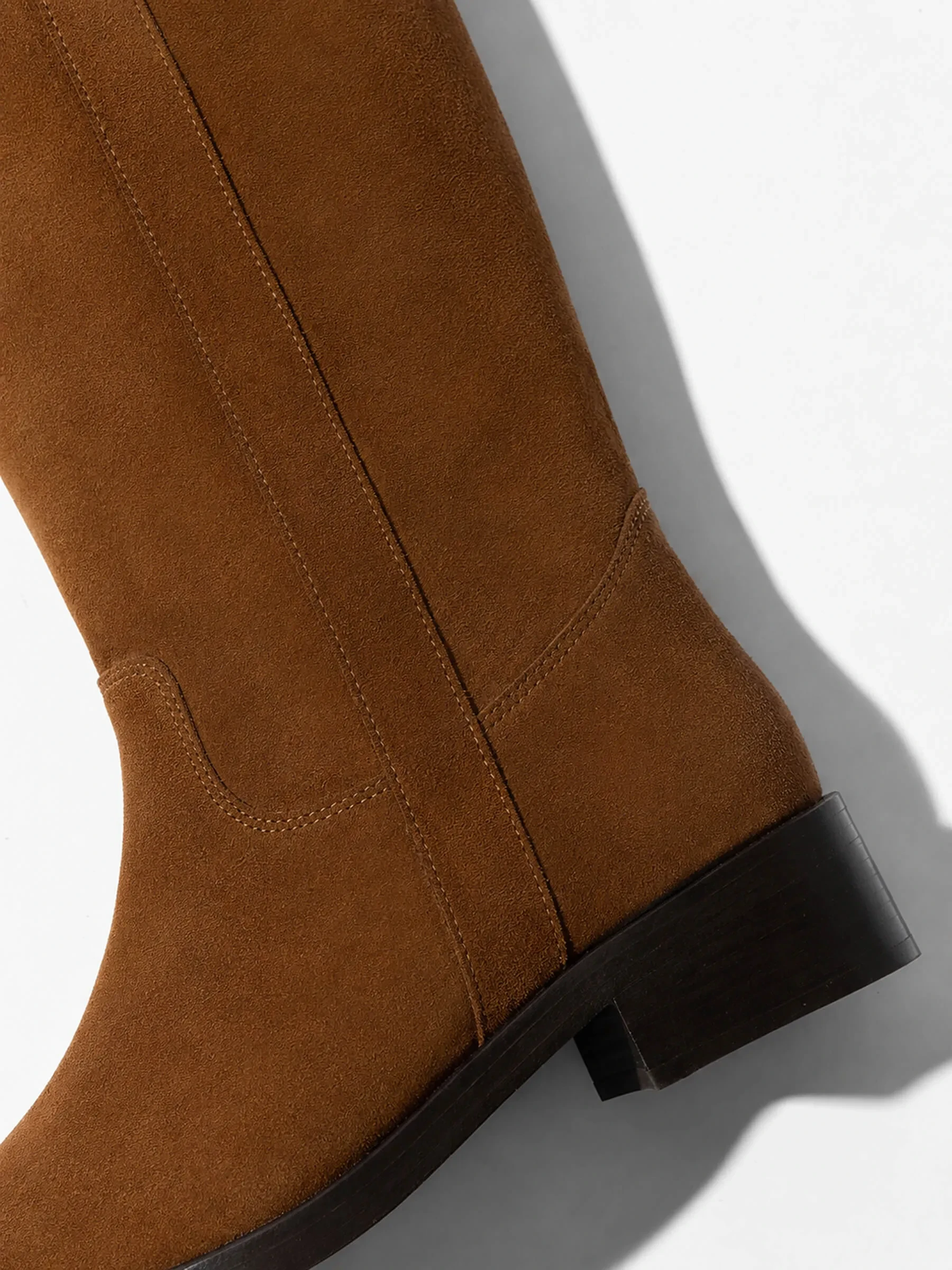 Leren Hogen Laars Plat Sem Suede Cognac