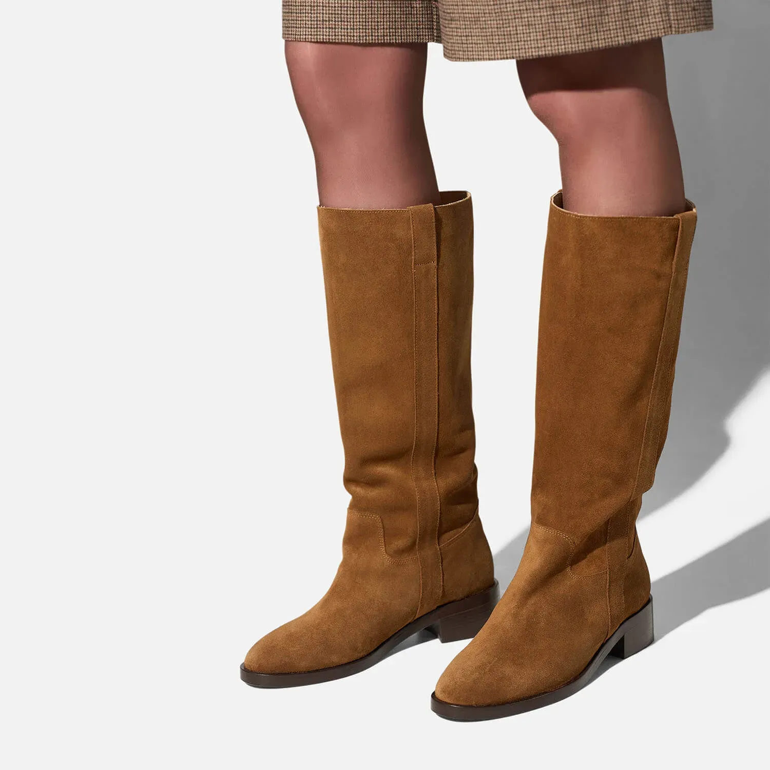 Leren Hogen Laars Plat Sem Suede Cognac