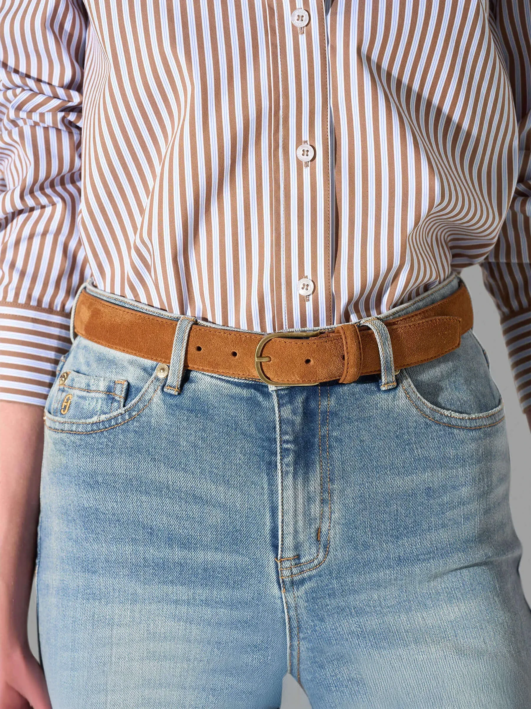 Leren Riem Dames Chase Brass Cognac Suede
