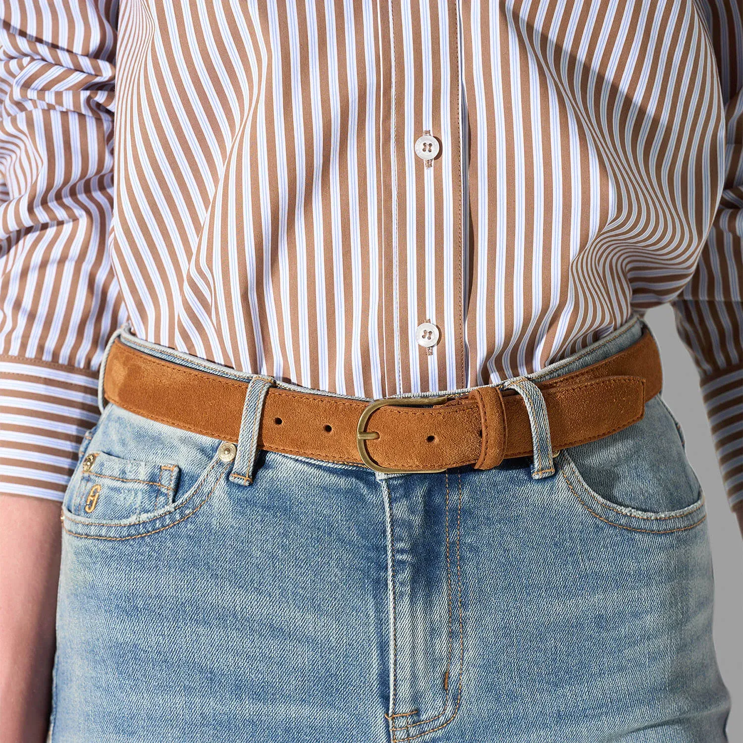 Leren Riem Dames Chase Brass Cognac Suede
