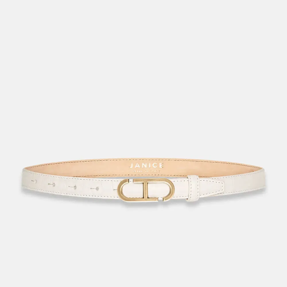 Leren Riem Dames Trophy Off White Croco Brass Buckle