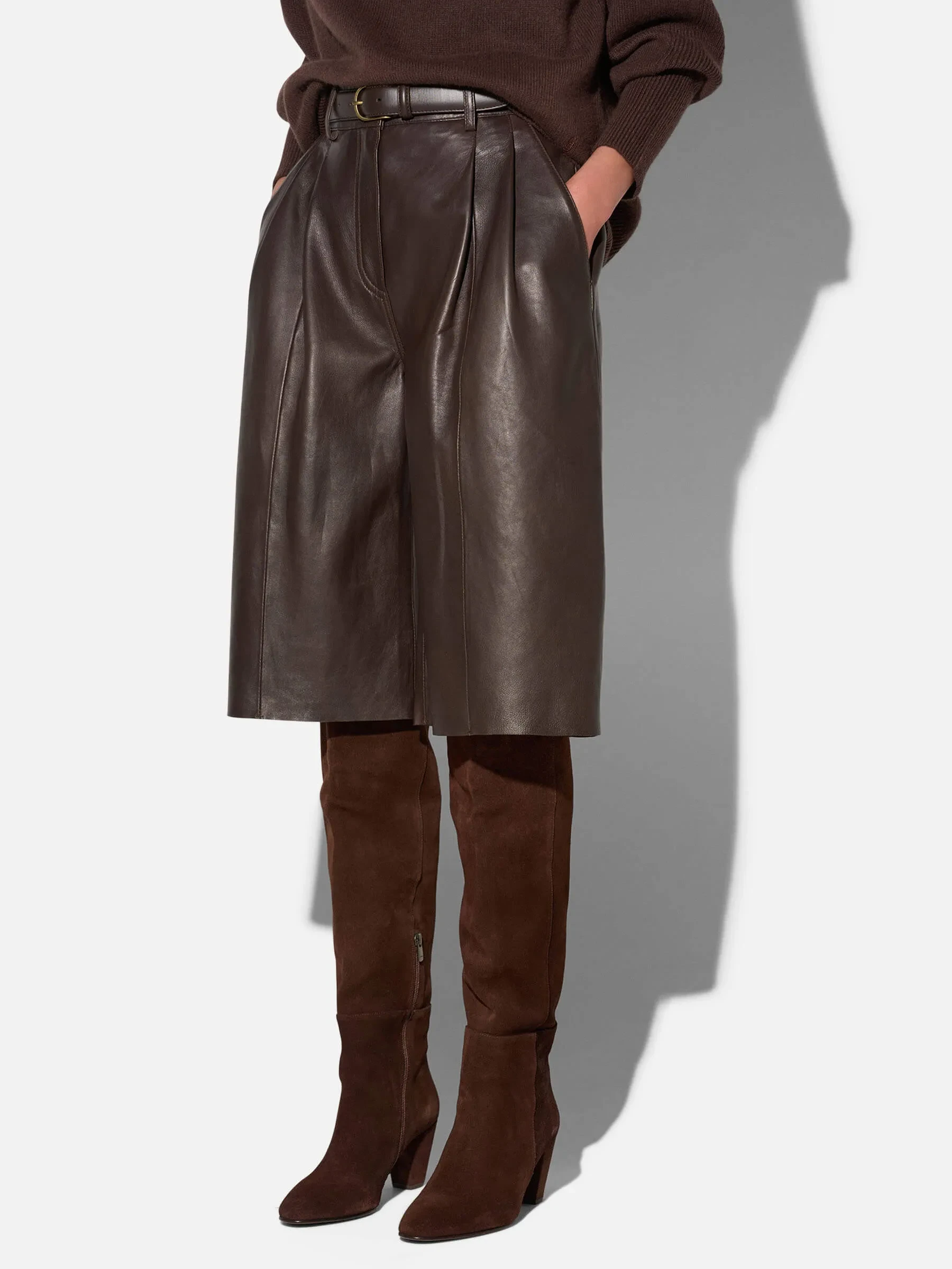 Leren Short Dames Steekzakken Dime Bruin