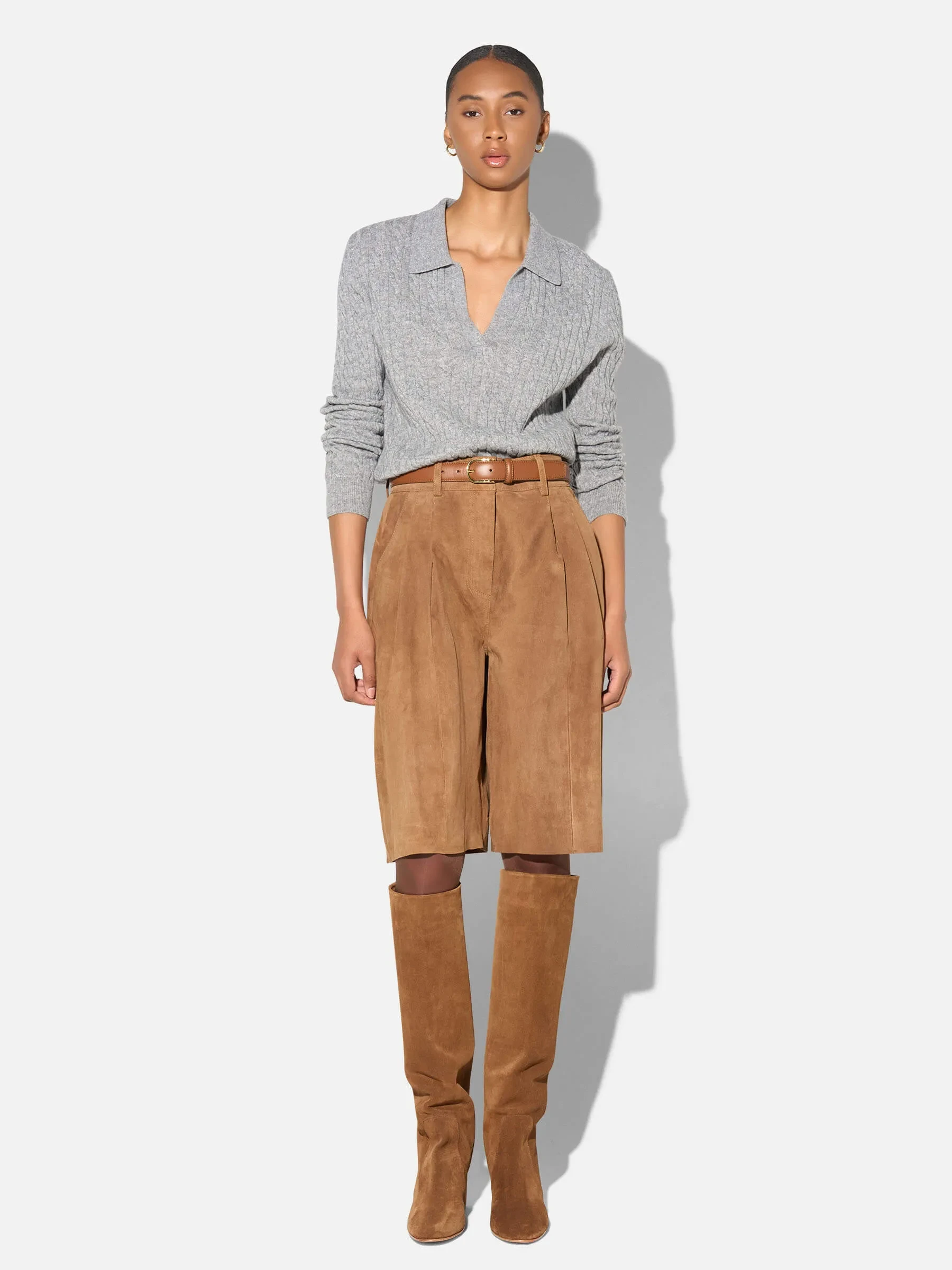 Leren Short Dames Steekzakken Dime Suede Tabacco