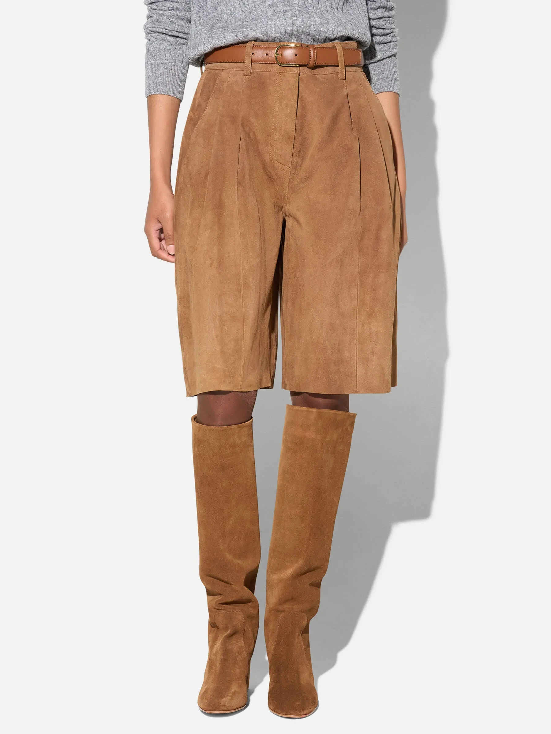 Leren Short Dames Steekzakken Dime Suede Tabacco