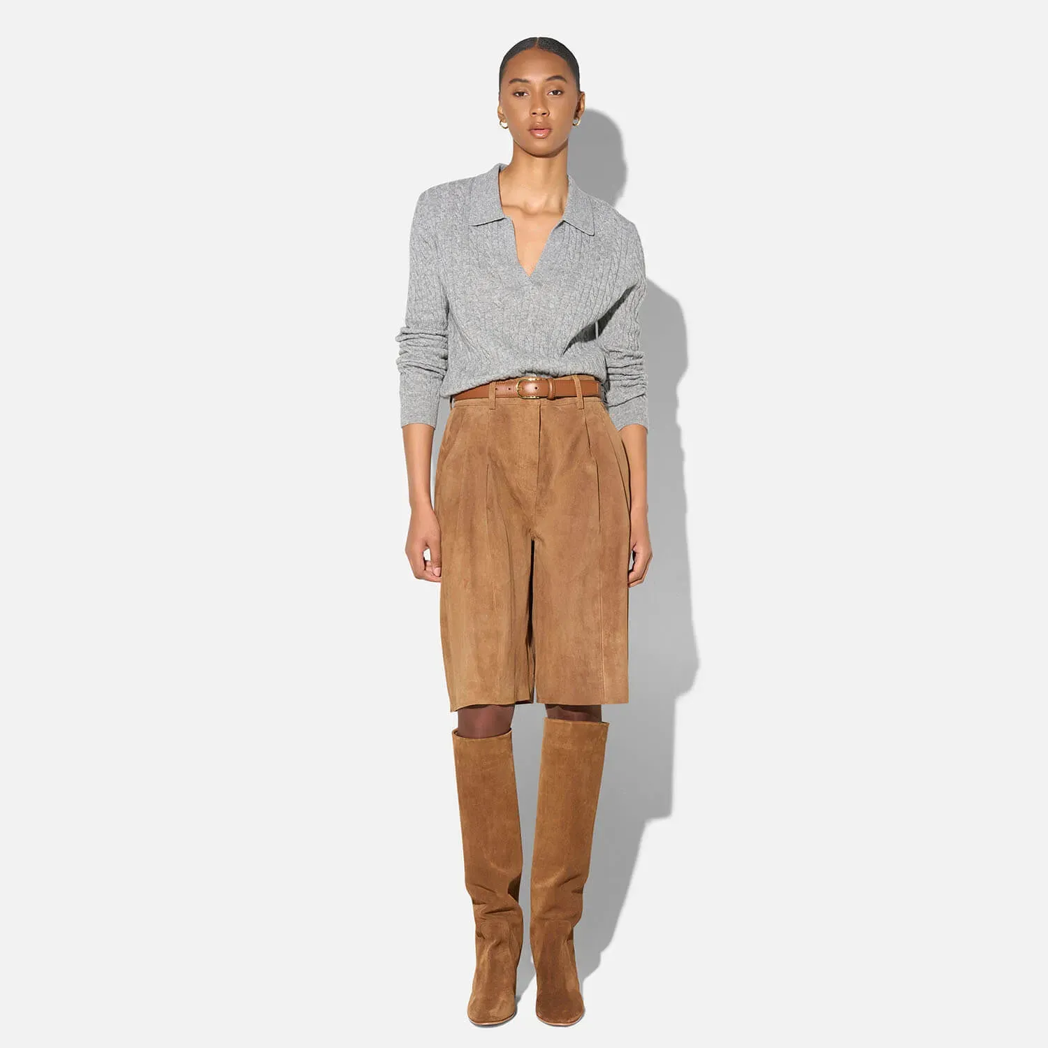 Leren Short Dames Steekzakken Dime Suede Tabacco