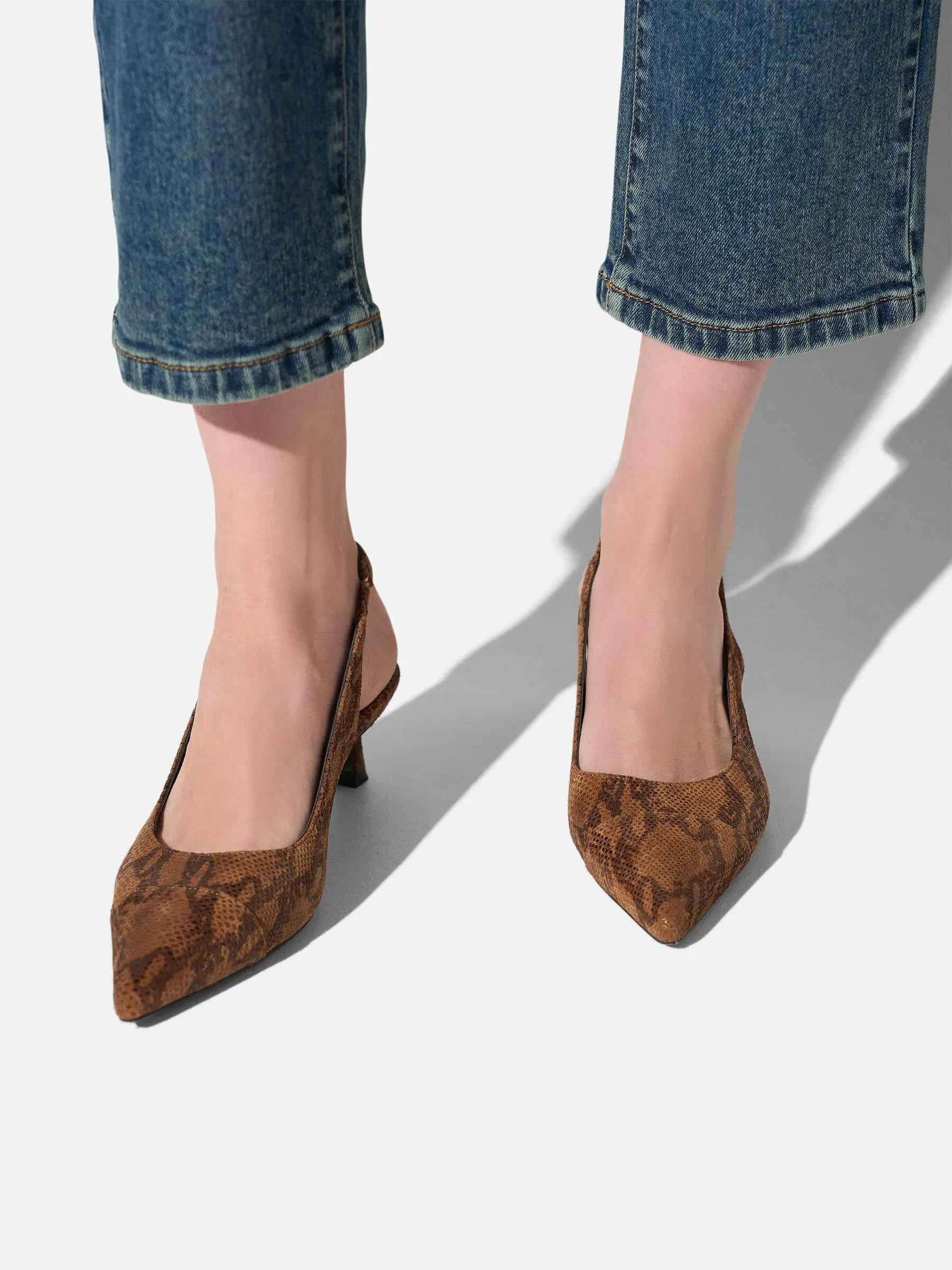 Leren Slingback Pumps Daylon Slangenprint Bruin