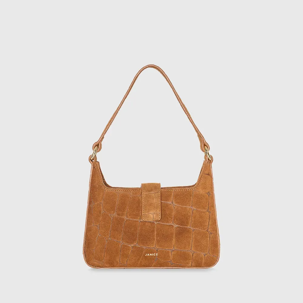 Leren Suede Handtas Camel Croco Conan