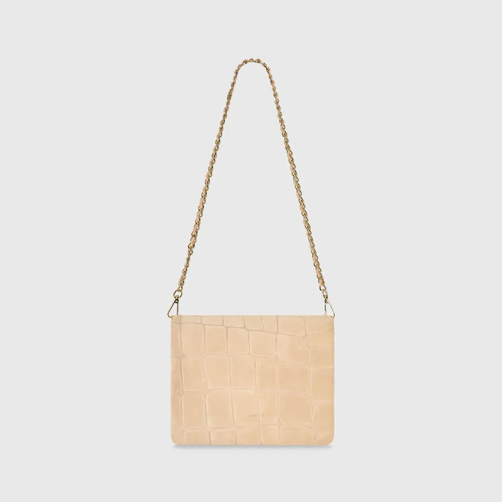 Leren Suede Schoudertas Tas Beige Croco Skylar