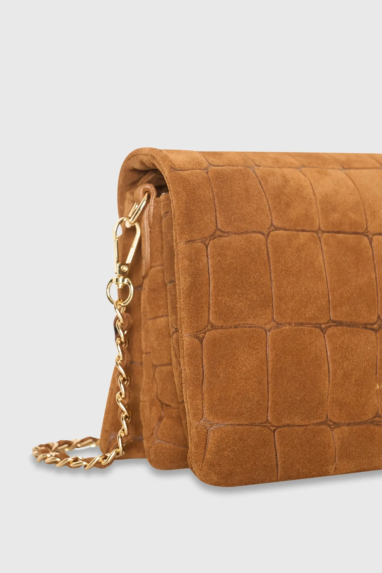 Leren Suede Schoudertas Tas Camel Croco Skylar