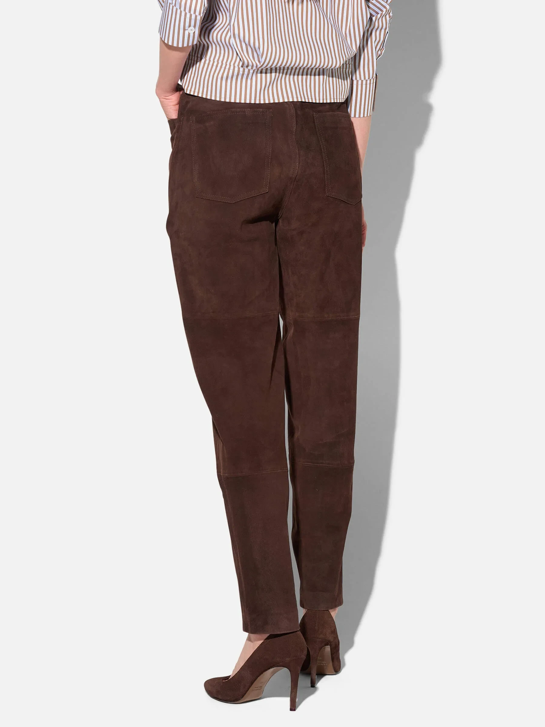 Leren Worker Broek Dames Barrel Fit Mid Rise Morrison Suede Bruin