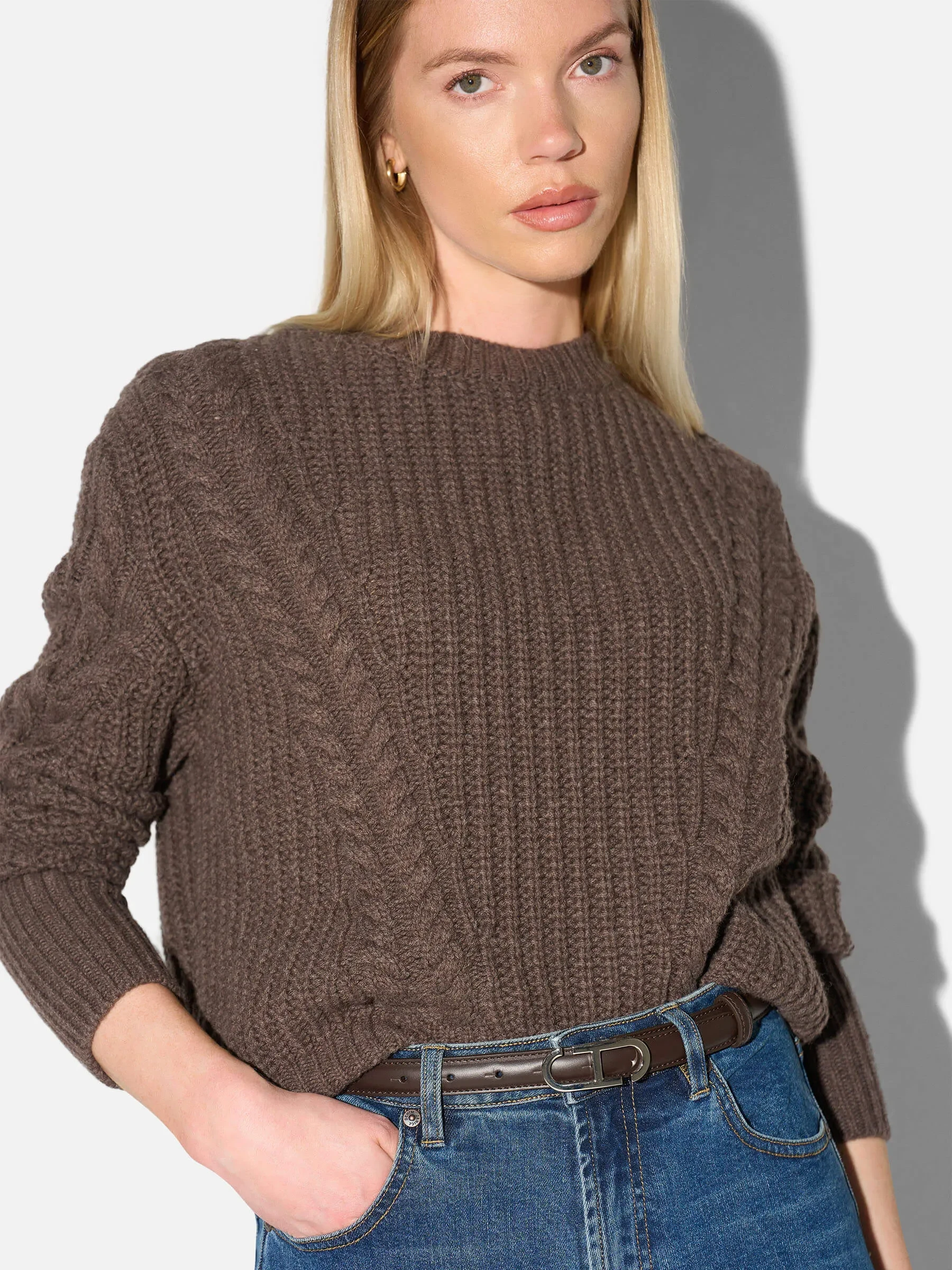 Merino Wollen Kabel Trui Brexton Bruin