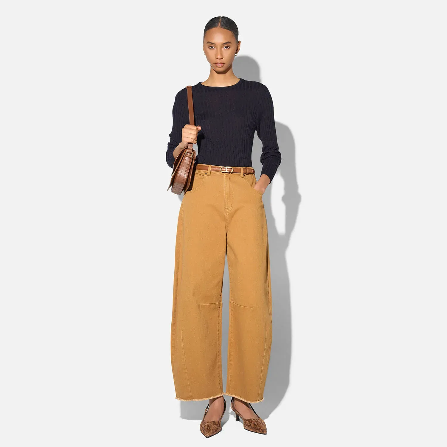Merino Wollen Rib Truitje Lange Mouw Lyle Blauw