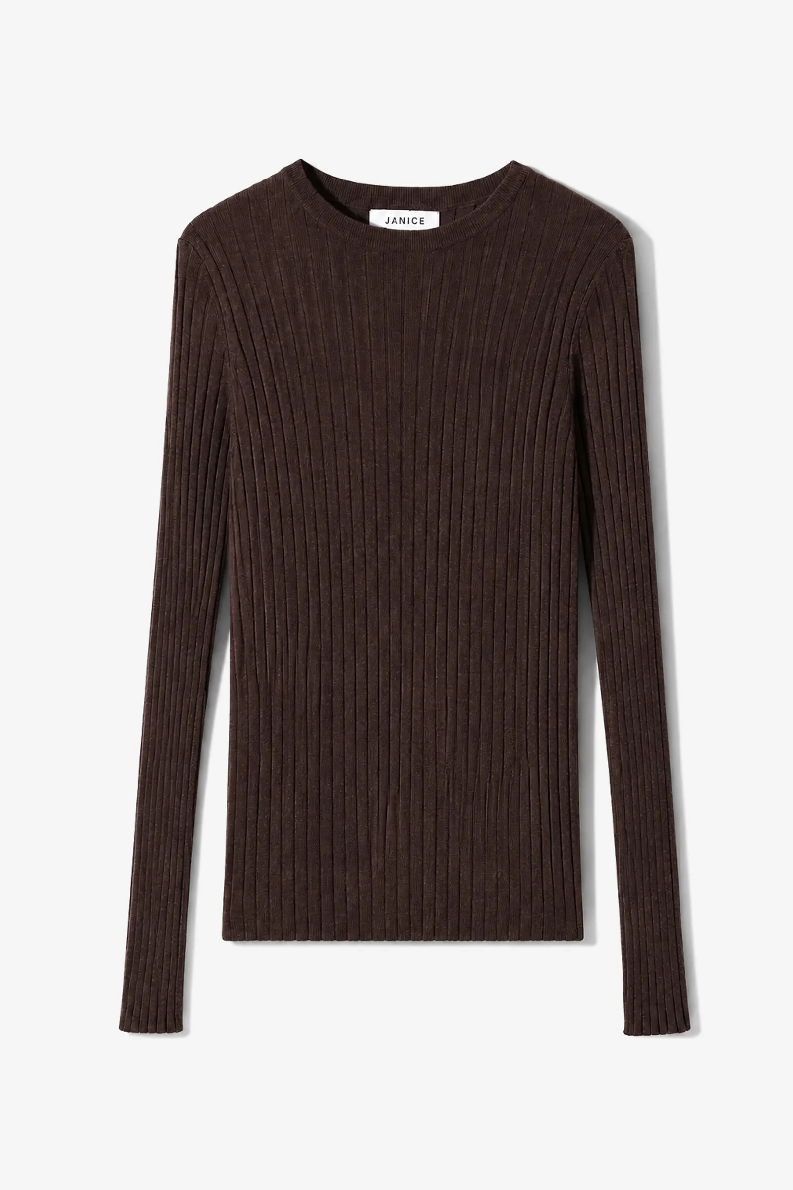 Merino Wollen Rib Truitje Lange Mouw Lyle Bruin