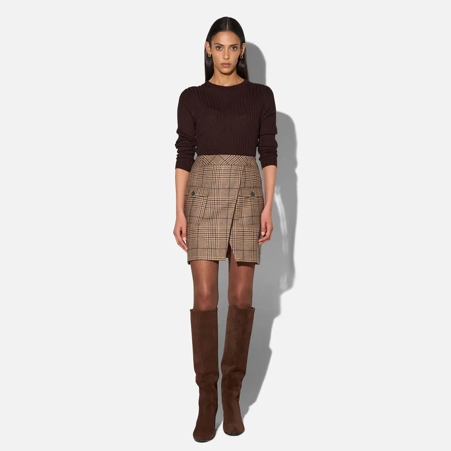 Merino Wollen Rib Truitje Lange Mouw Lyle Bruin