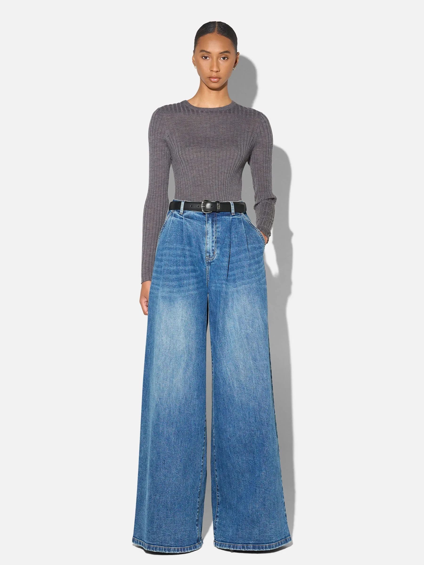 Merino Wollen Rib Truitje Lange Mouw Lyle Grijs