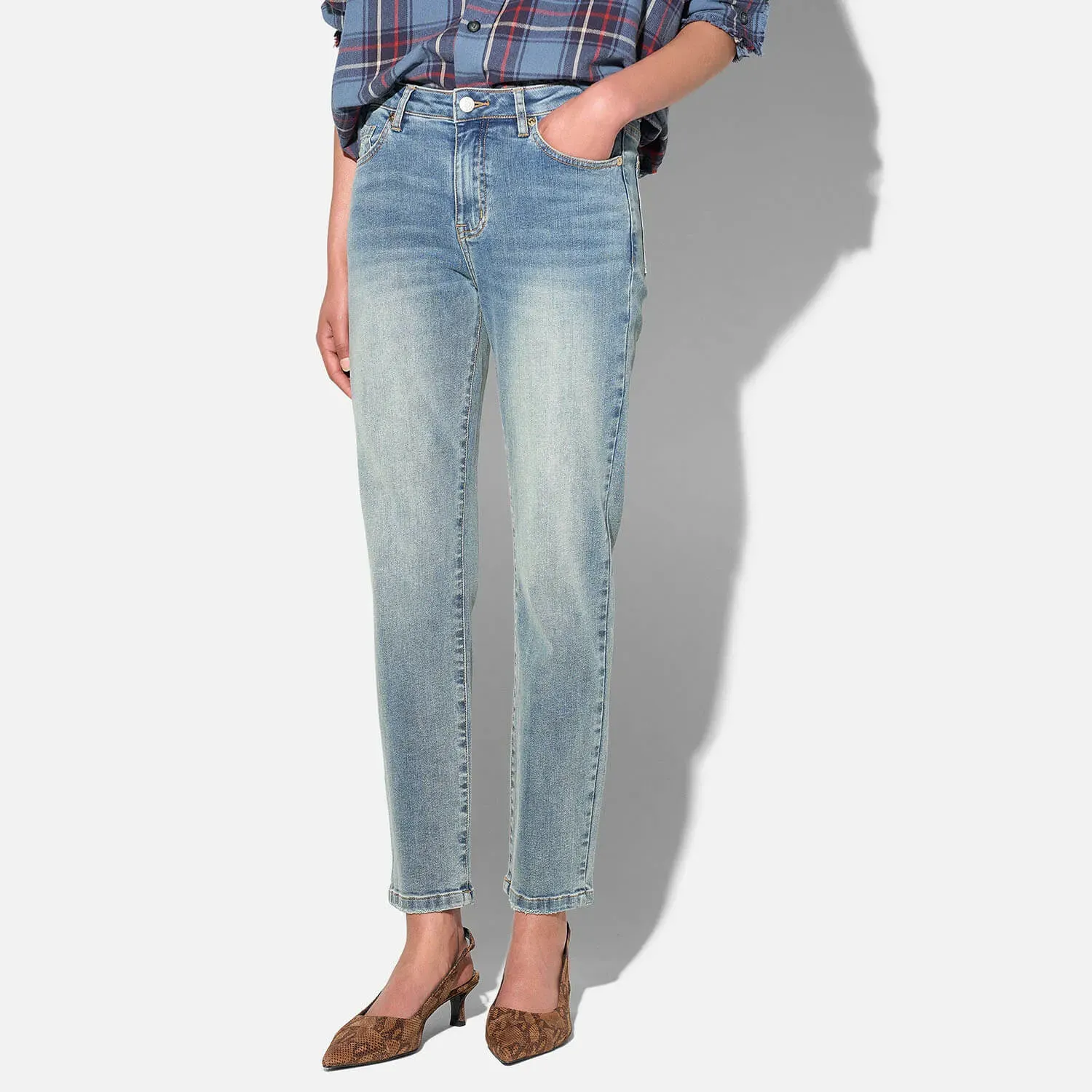 Mom Jeans Dames Mid Rise Blauw Cooper 114