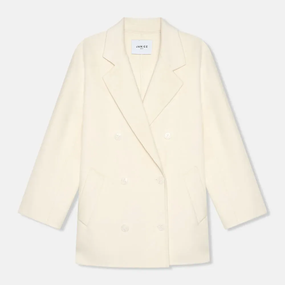 Cashmere Caban Jas Dames Double Face Kennedy Off White