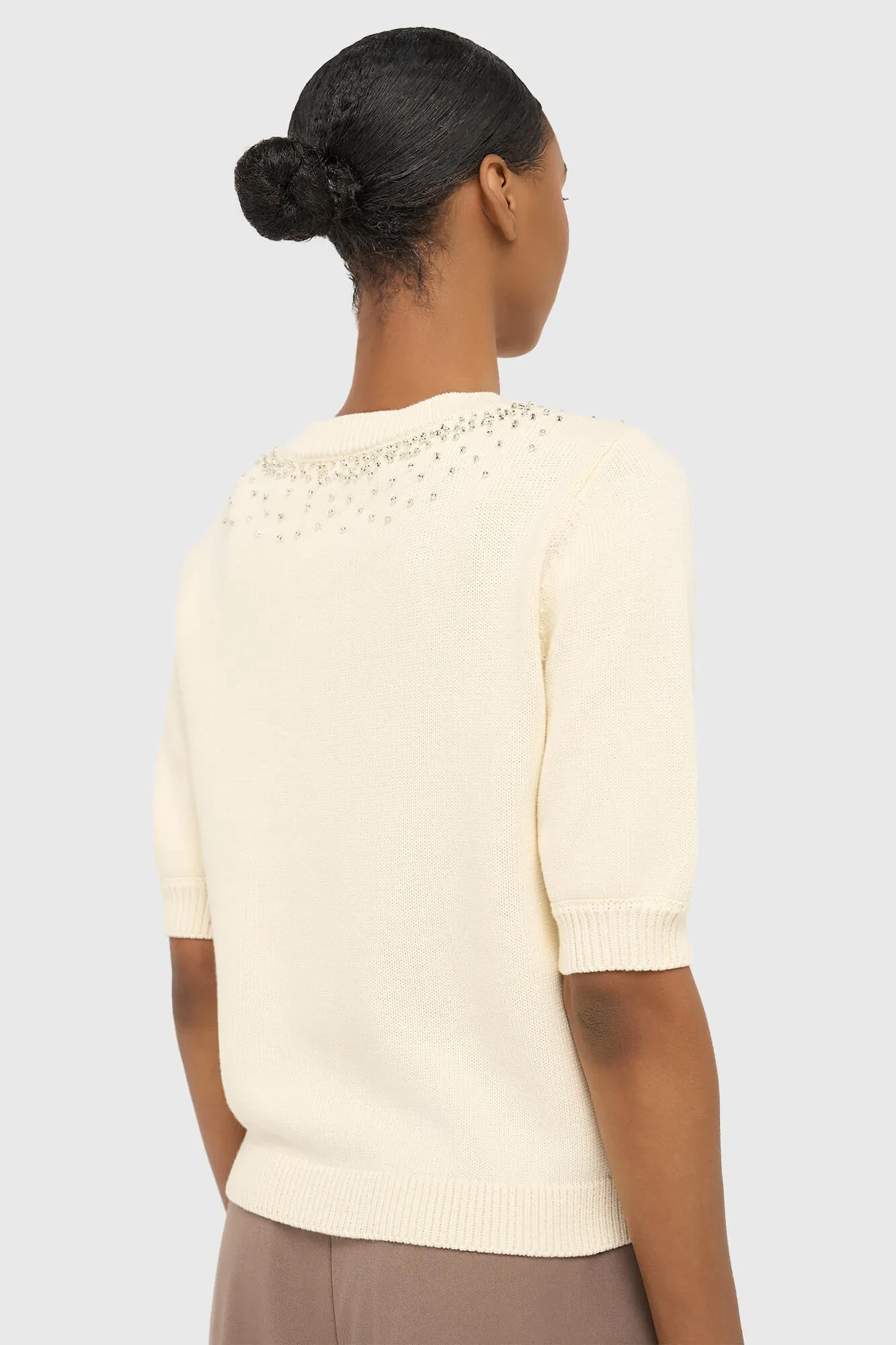 Off White Katoenen Dames Truitje Met Steentjes Barret