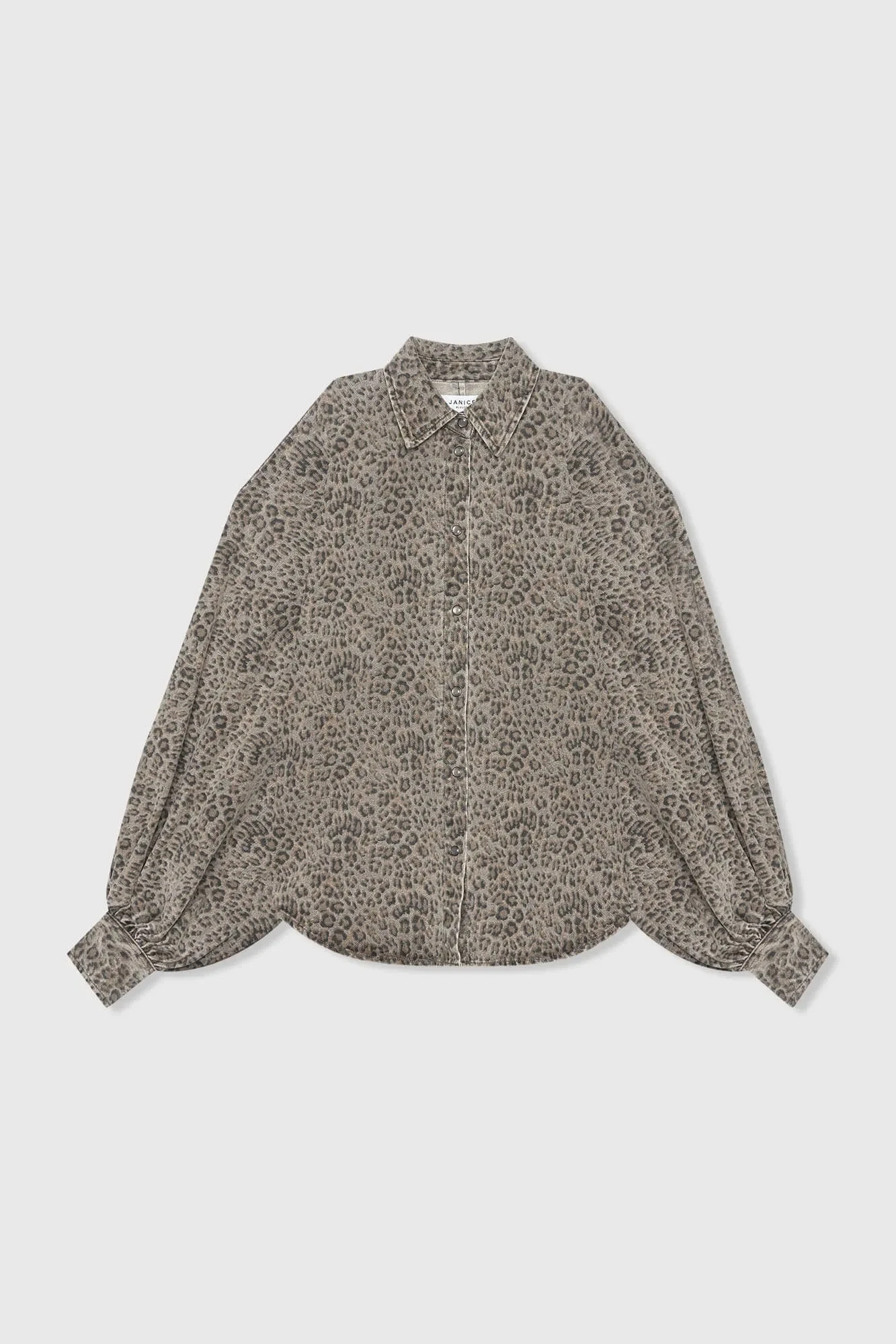 Panterprint Denim Blouse Dames Wijde Mouw Stone
