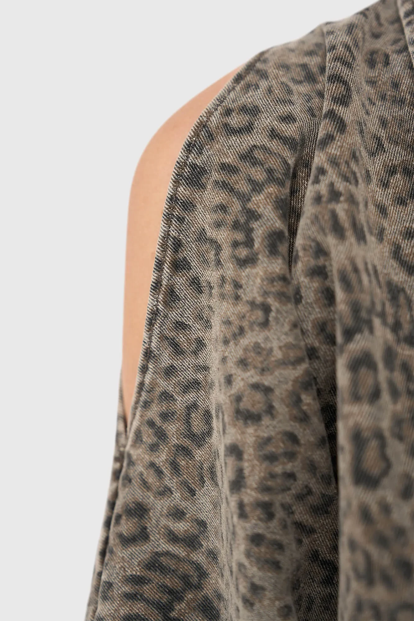 Panterprint Denim Blouse Dames Wijde Mouw Stone