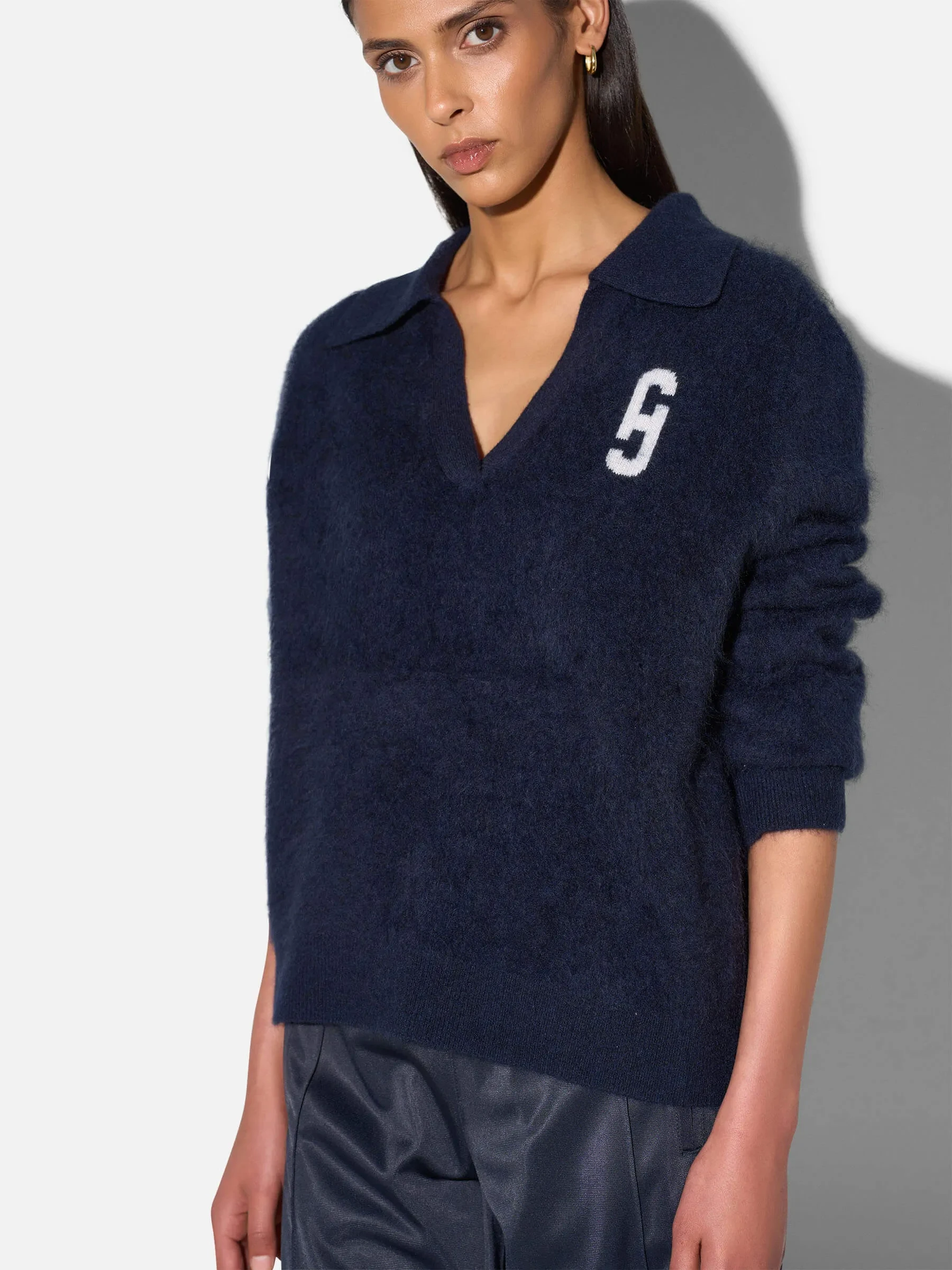 Polo Hals Dames Trui Merino Wol Cashmere Resort Blauw