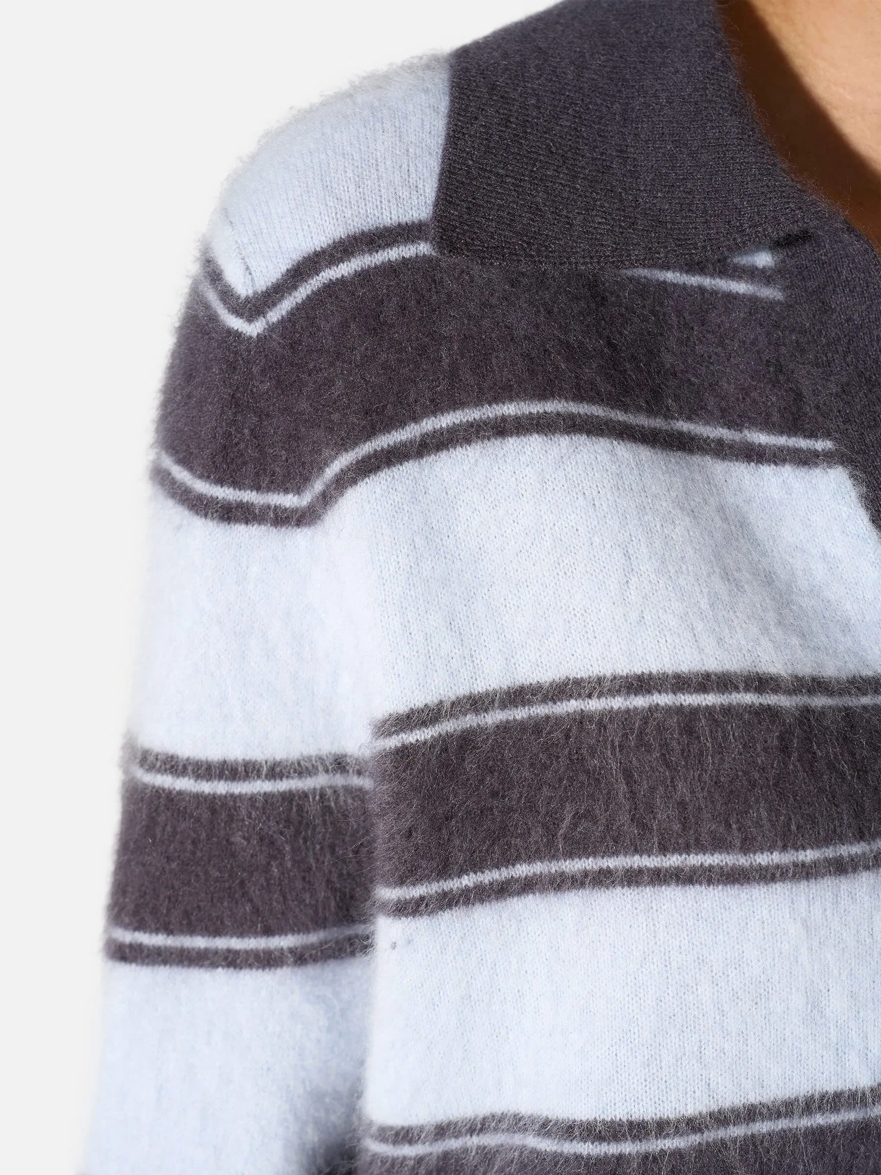 Polo Hals Dames Trui Merino Wol Cashmere Resort Blauw Strepen
