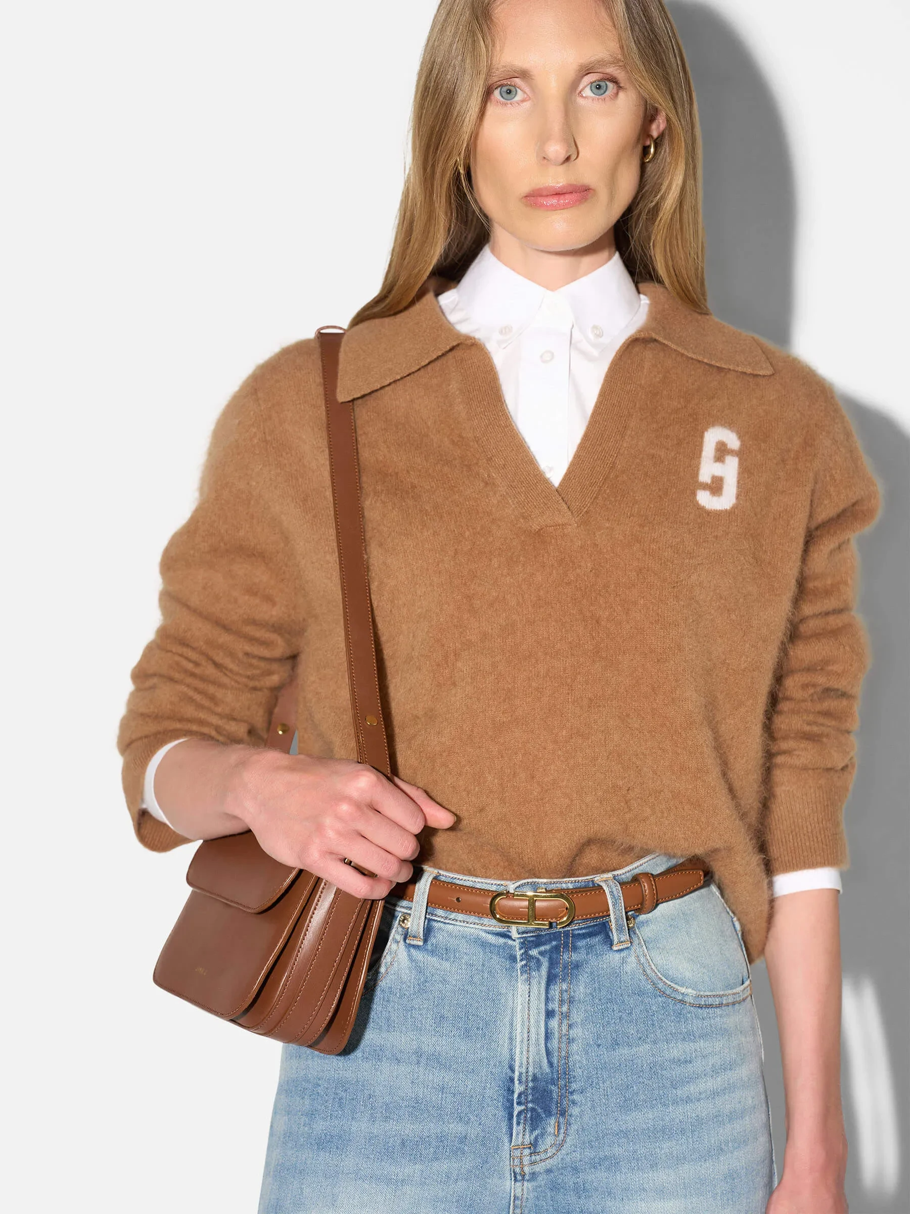 Polo Hals Dames Trui Merino Wol Cashmere Resort Camel