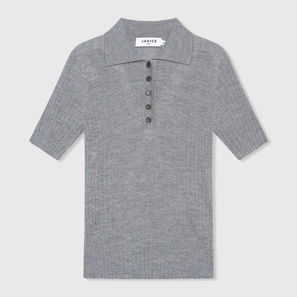 Polo Truitje Gebreid Merino Wol Kian Grijs