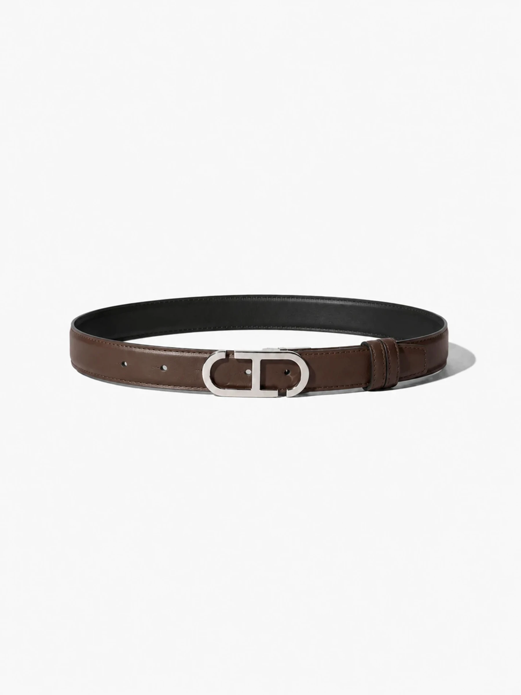 Leren Dames Riem Reversible Zwart Bruin Zilver Trophy Buckle