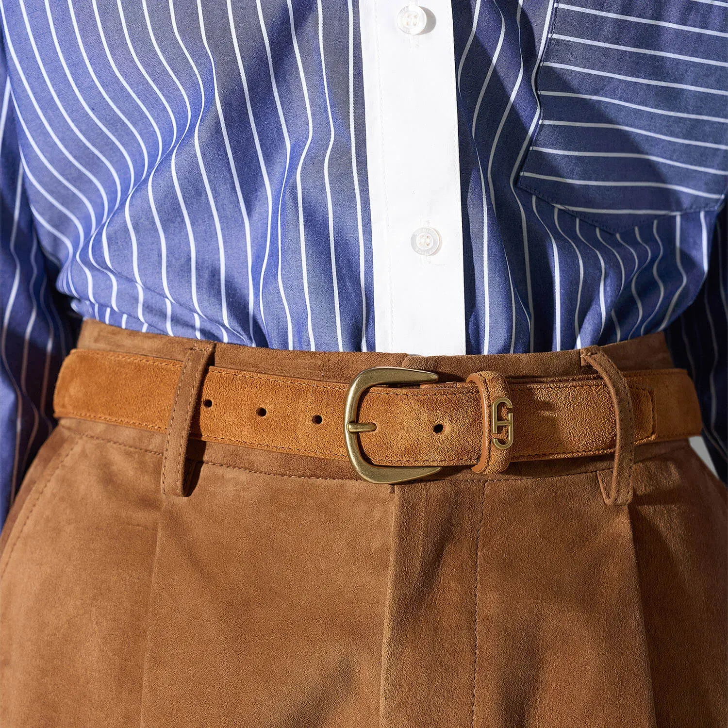 Riem Leer Dames Cognac Malone Brass Suede