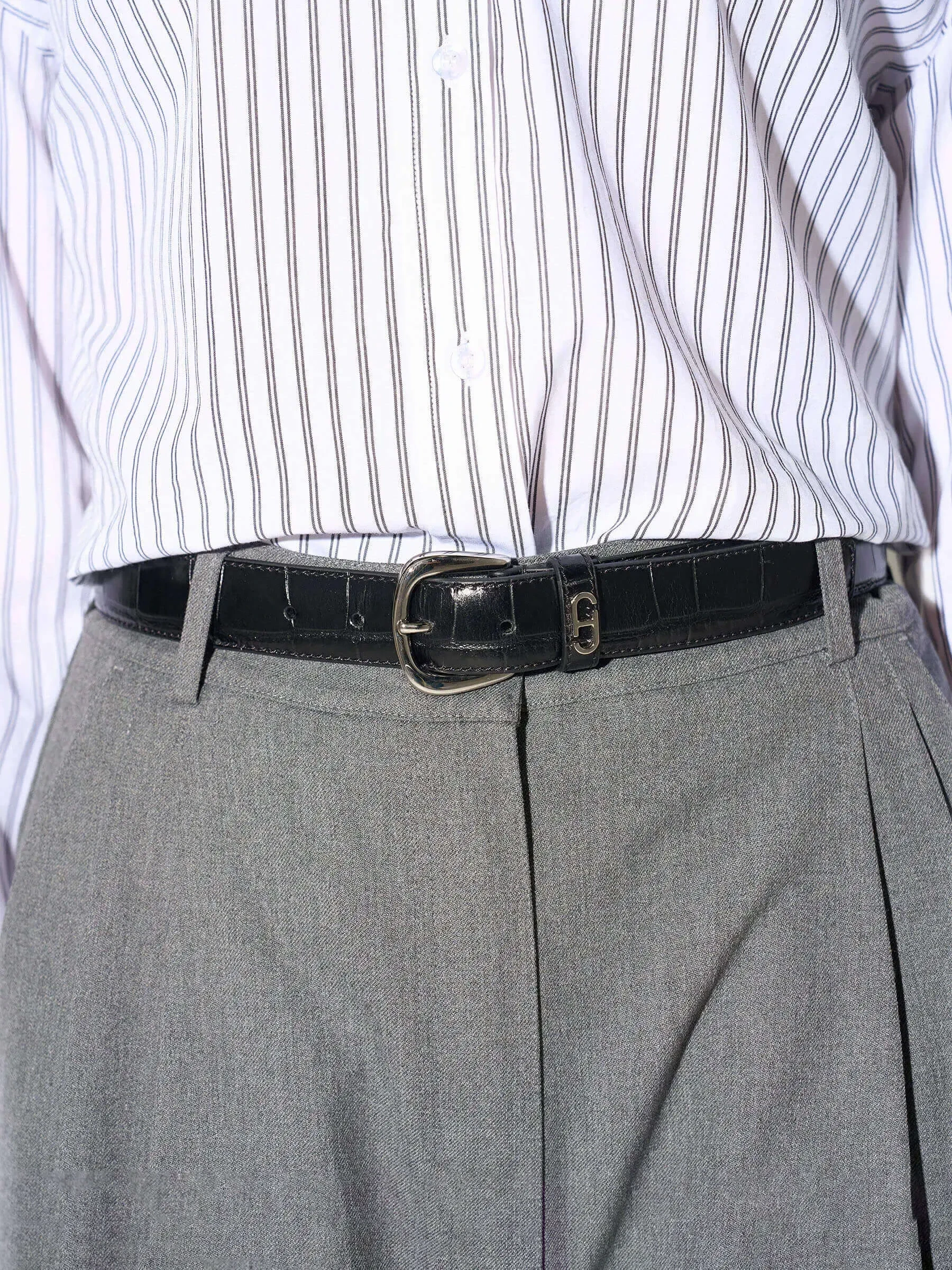 Riem Leer Dames Zwart Malone Zilver Croco