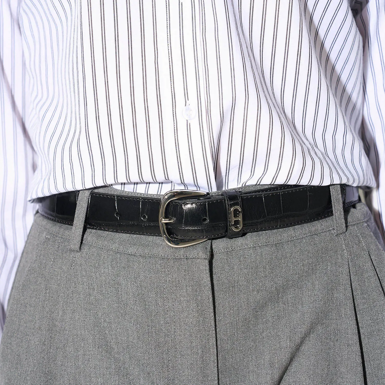 Riem Leer Dames Zwart Malone Zilver Croco