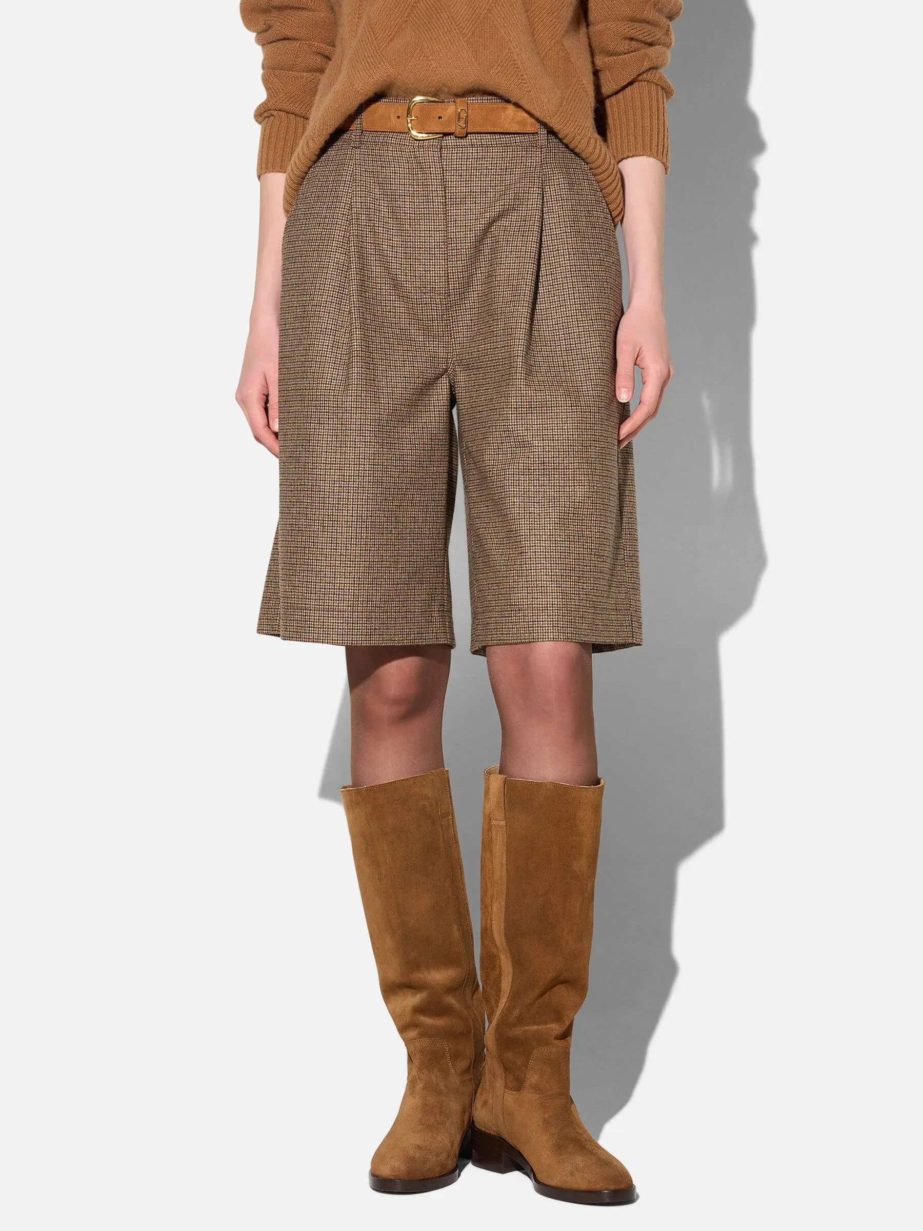 Shorts Broek Dames Rechte Pijp Bruine Kleine Ruit Lou