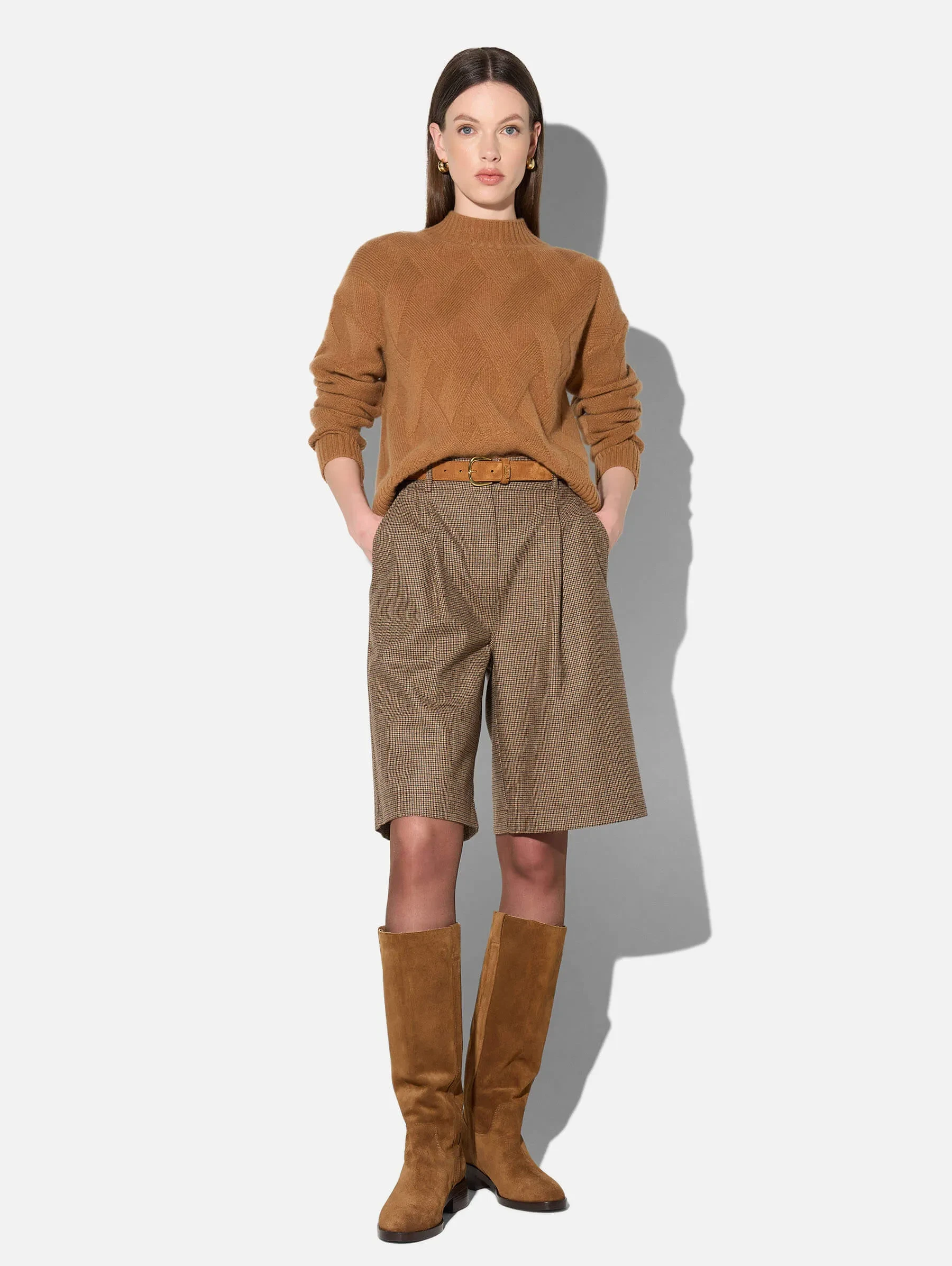 Shorts Broek Dames Rechte Pijp Bruine Kleine Ruit Lou