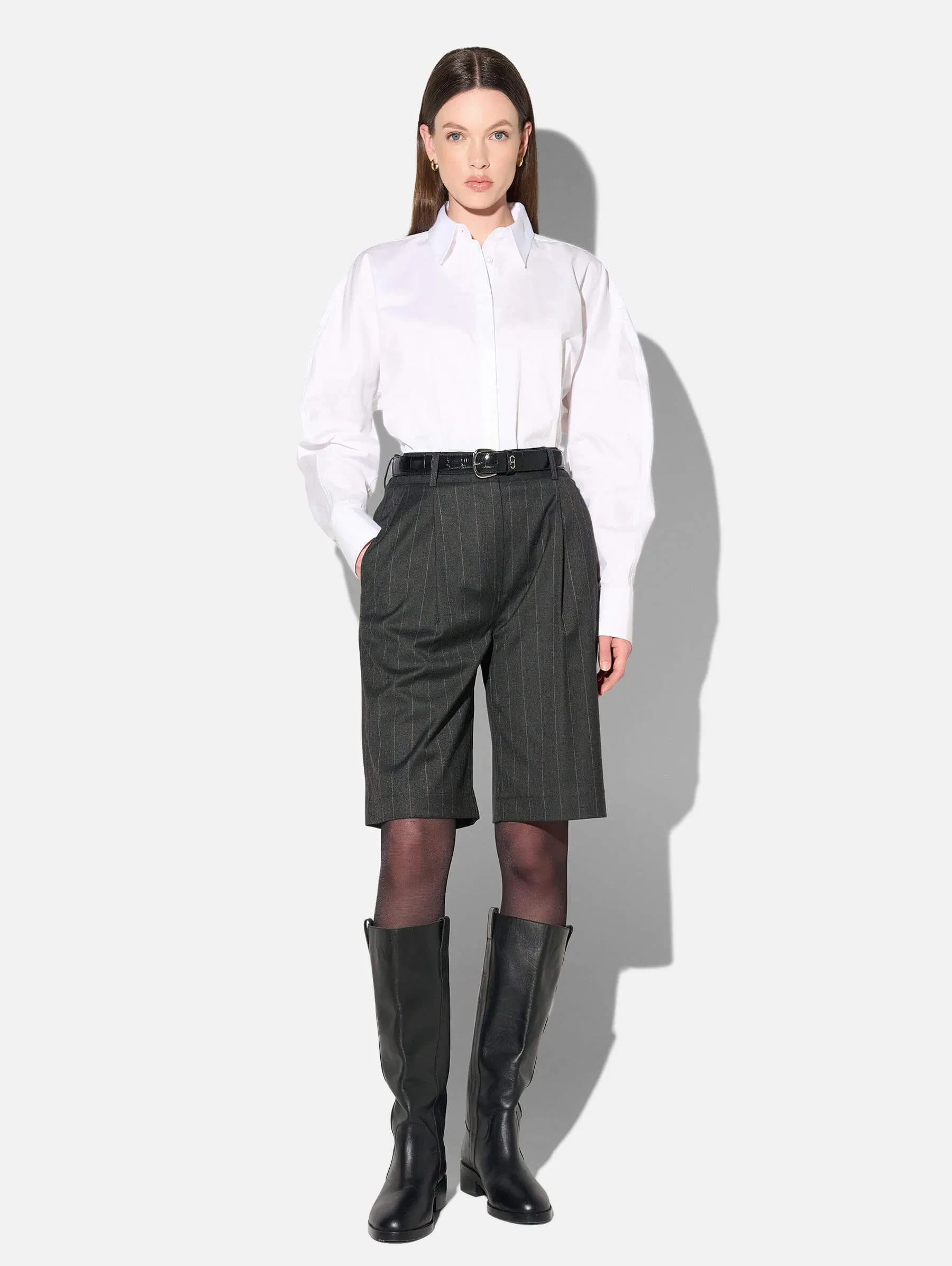 Shorts Broek Dames Rechte Pijp Zwart Krijtstreep Lou