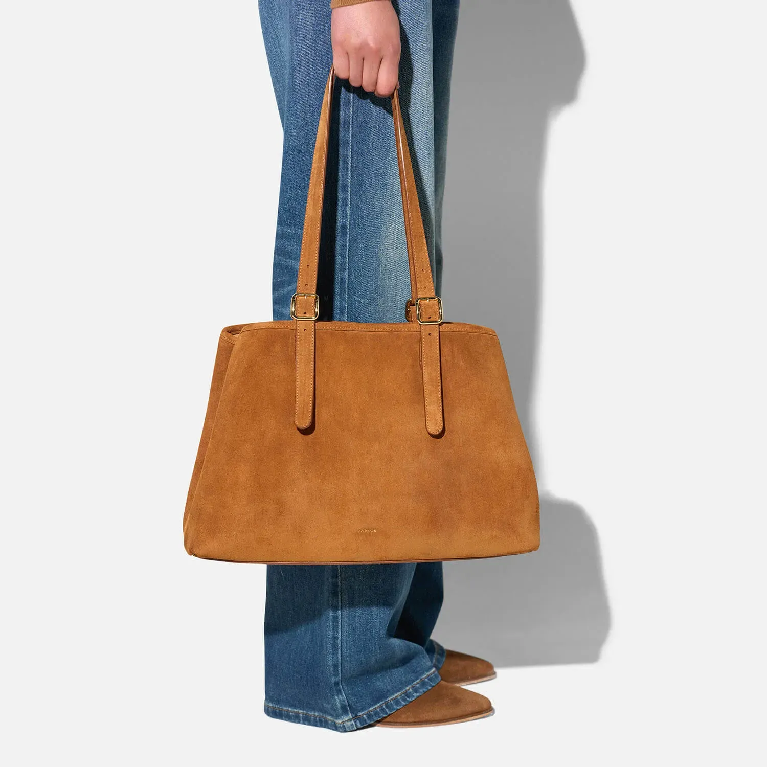Suede Leren Dames Handtas Shopper Harper Cognac