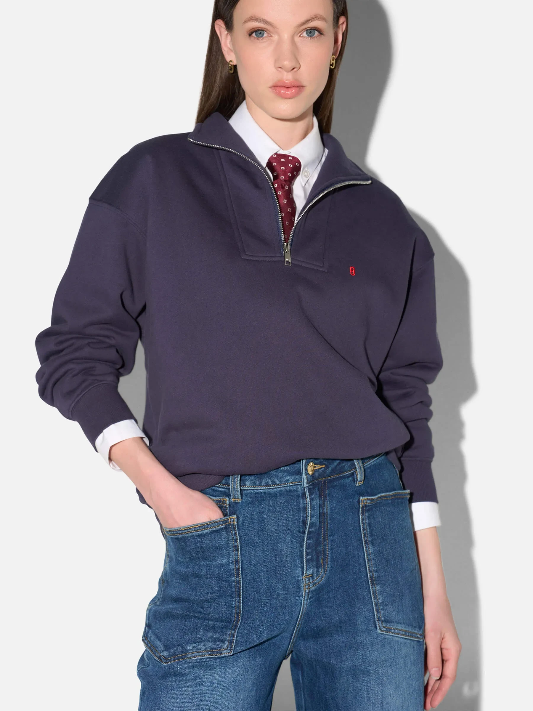 sweater dames rits katoen casper blauw