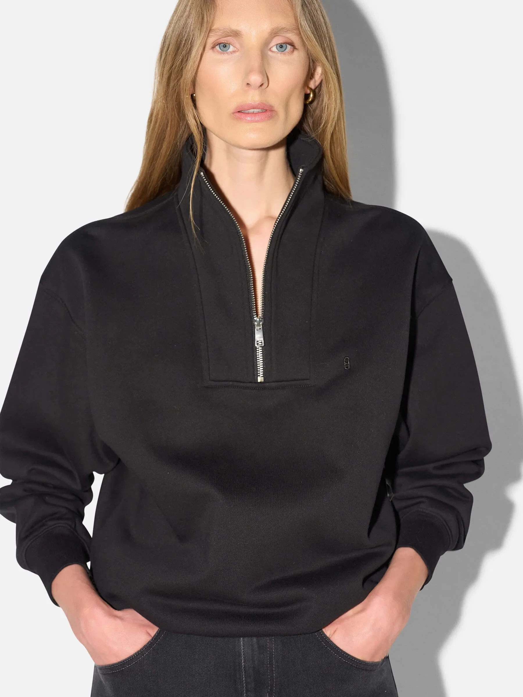Sweater Dames Rits Katoen Casper Zwart