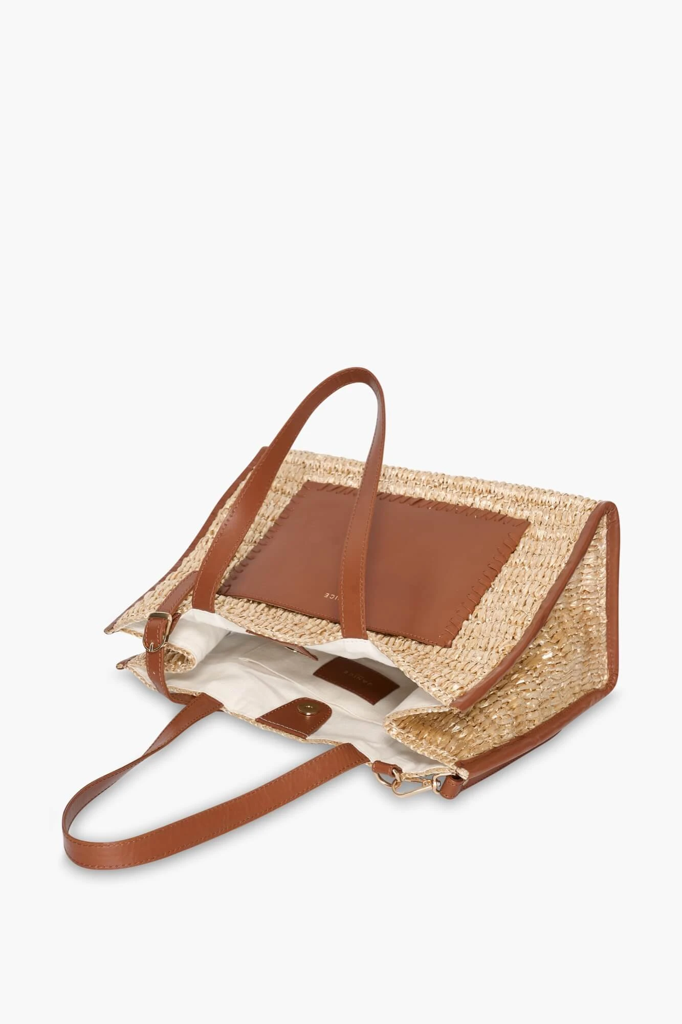 Tas Raffia Leer Leo Naturel Beige Medium