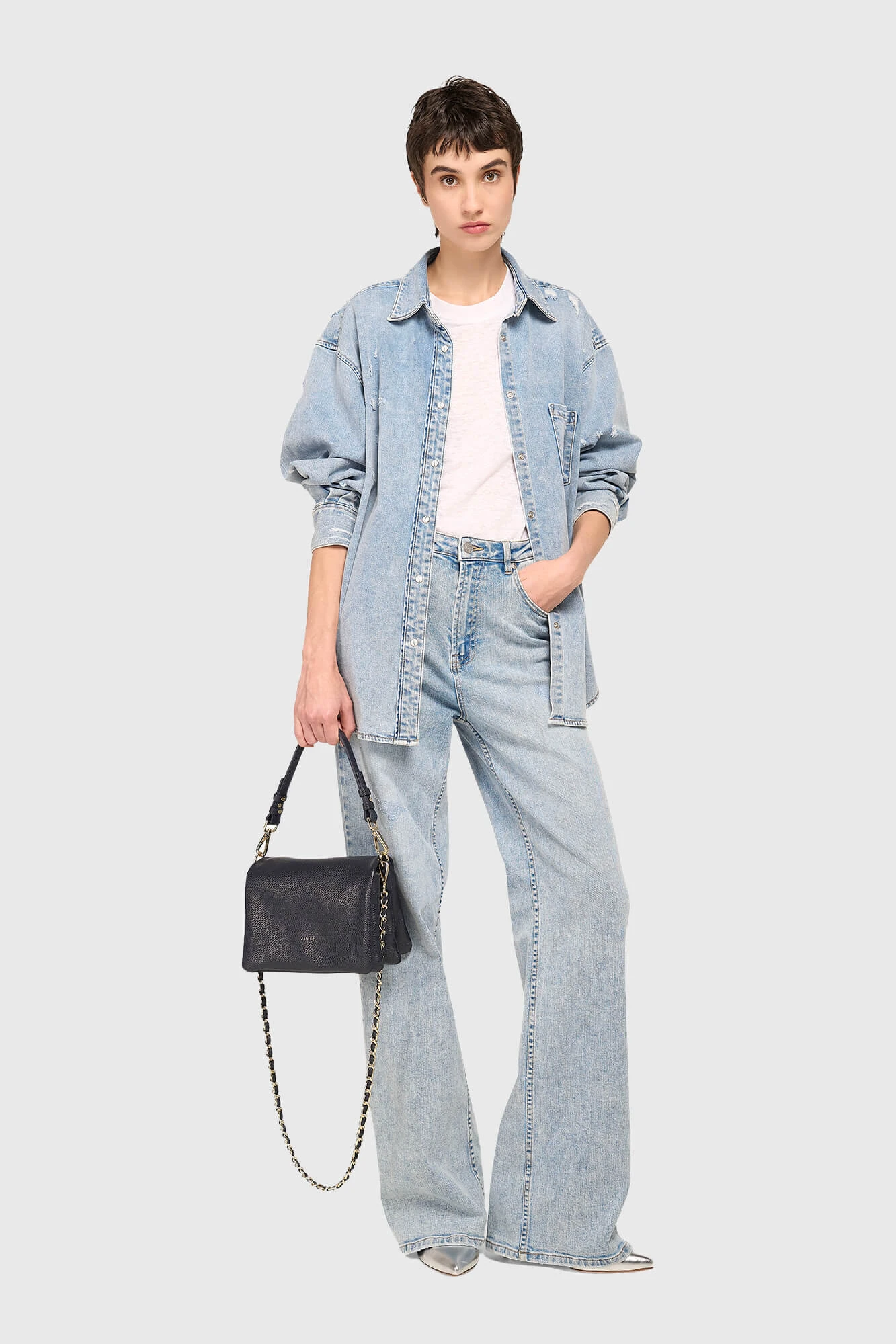 Leren Schoudertas Dames Skylar Navy Blue