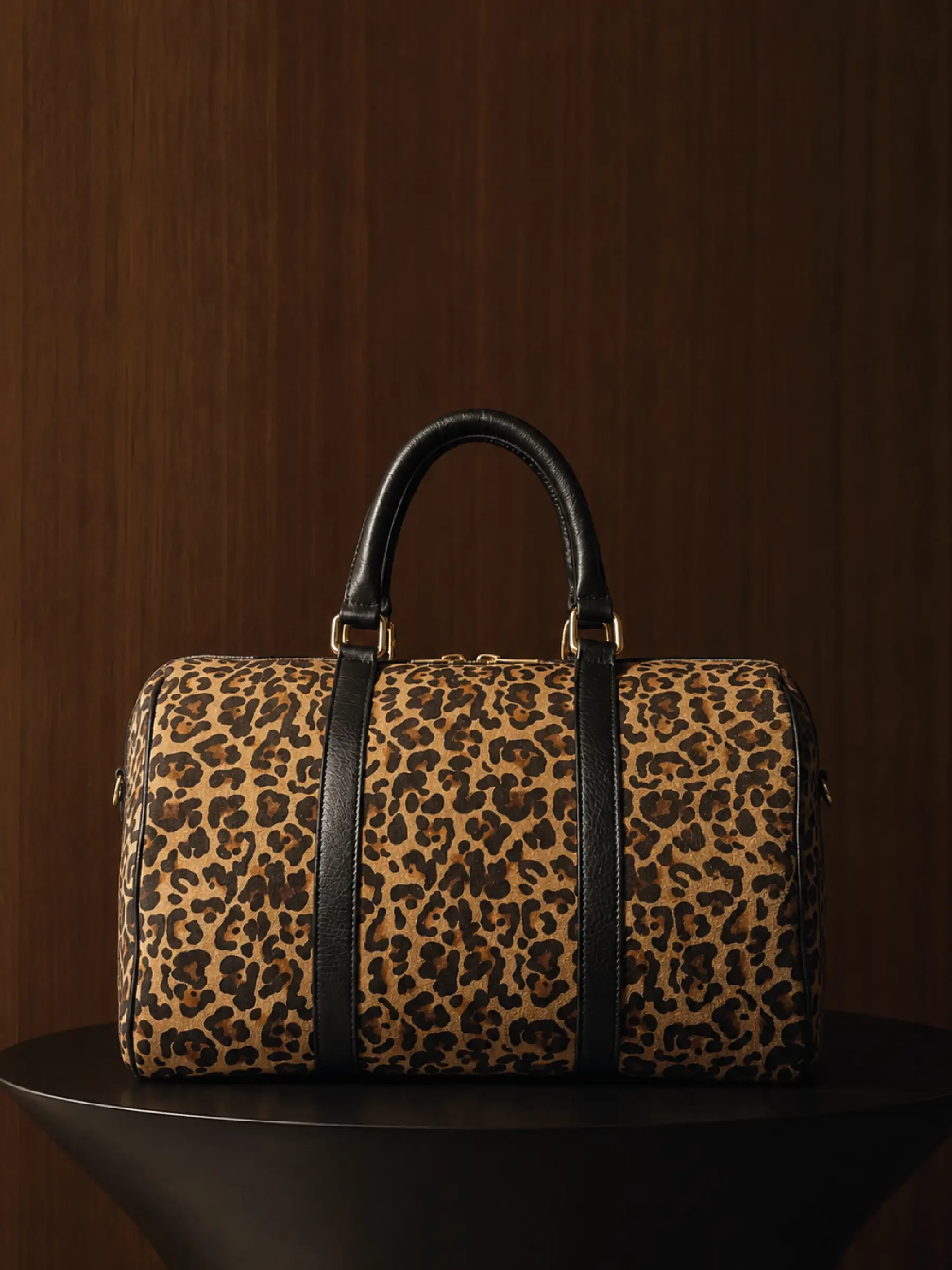 Leren Dames Tas Bowling Bag Suede Wade Panterprint