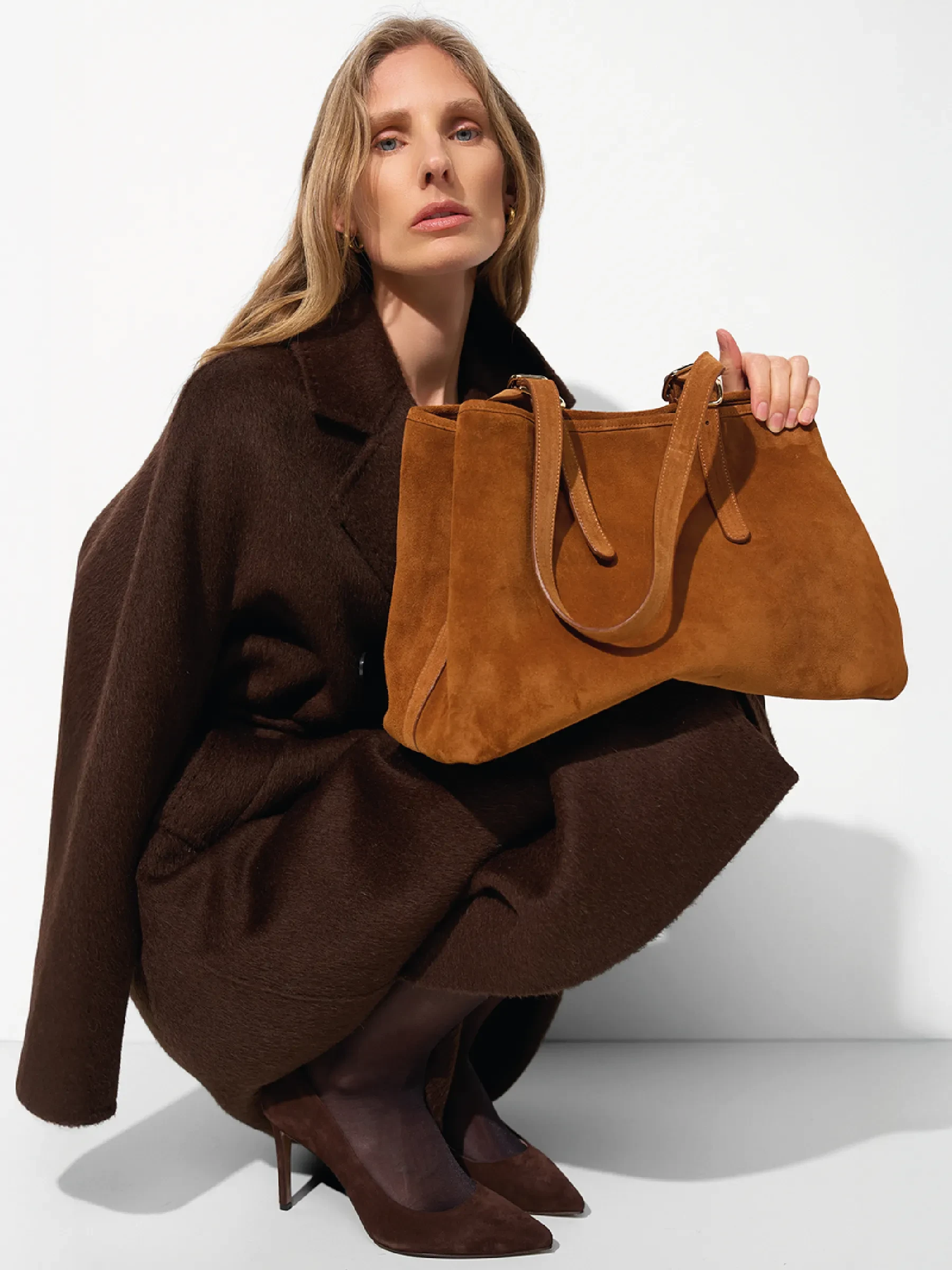 Leren Dames Schoudertas Suede Oregon Cognac