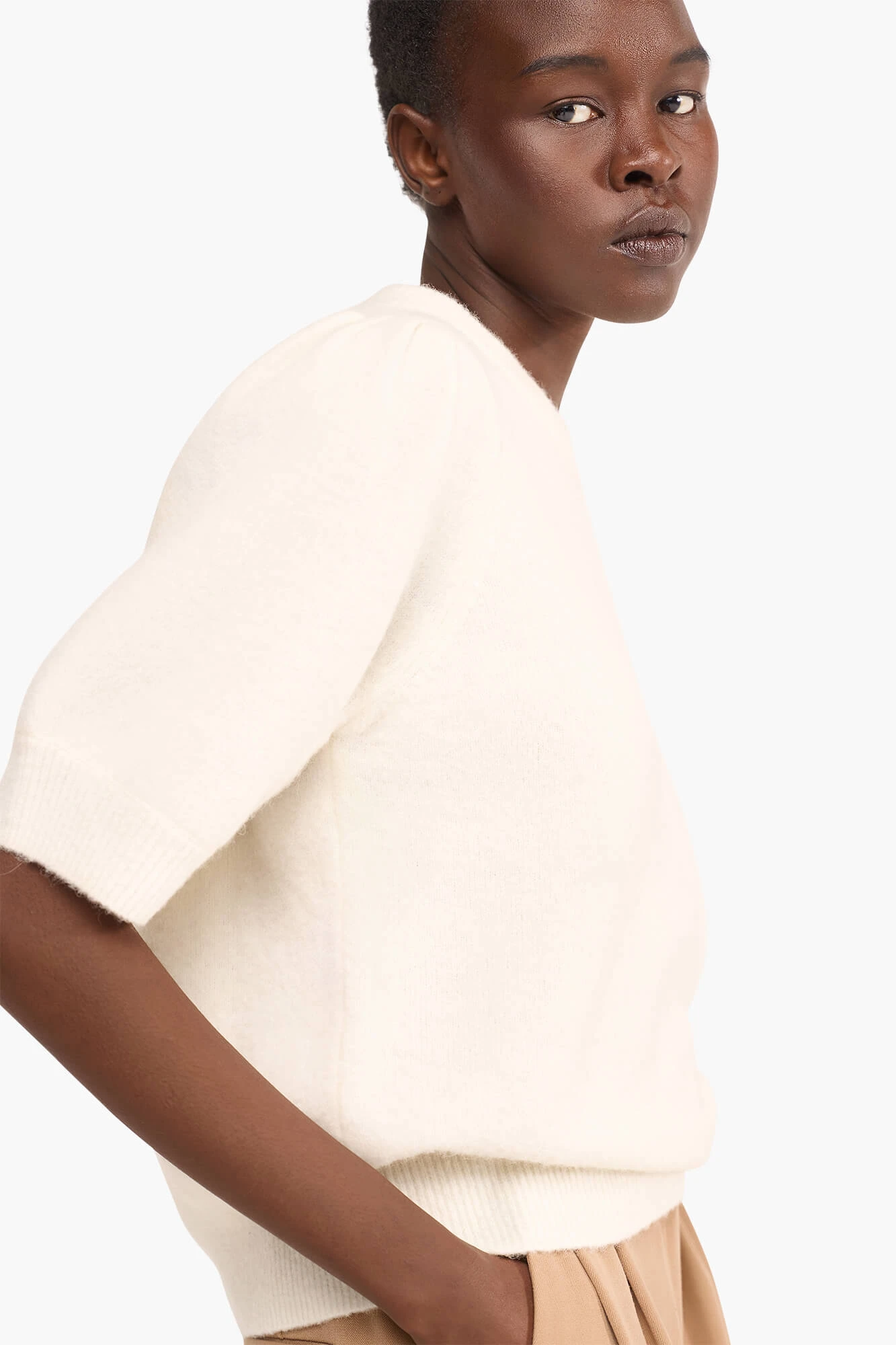 Merino Wollen Truitje Pof Mouw Peyton Off White