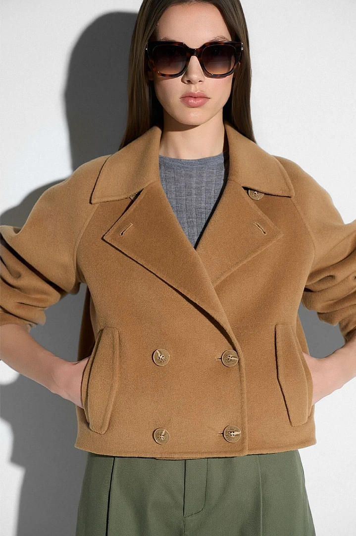 Korte Cashmere Jas Trenchcoat Double Face Floyd Camel