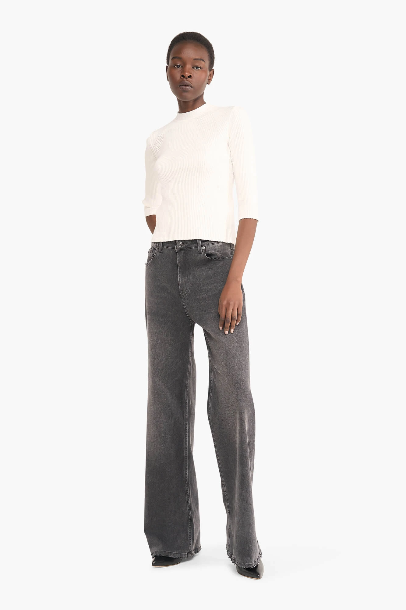 Top Gebreid Viscose Logo Drukker Rug Alec Off White
