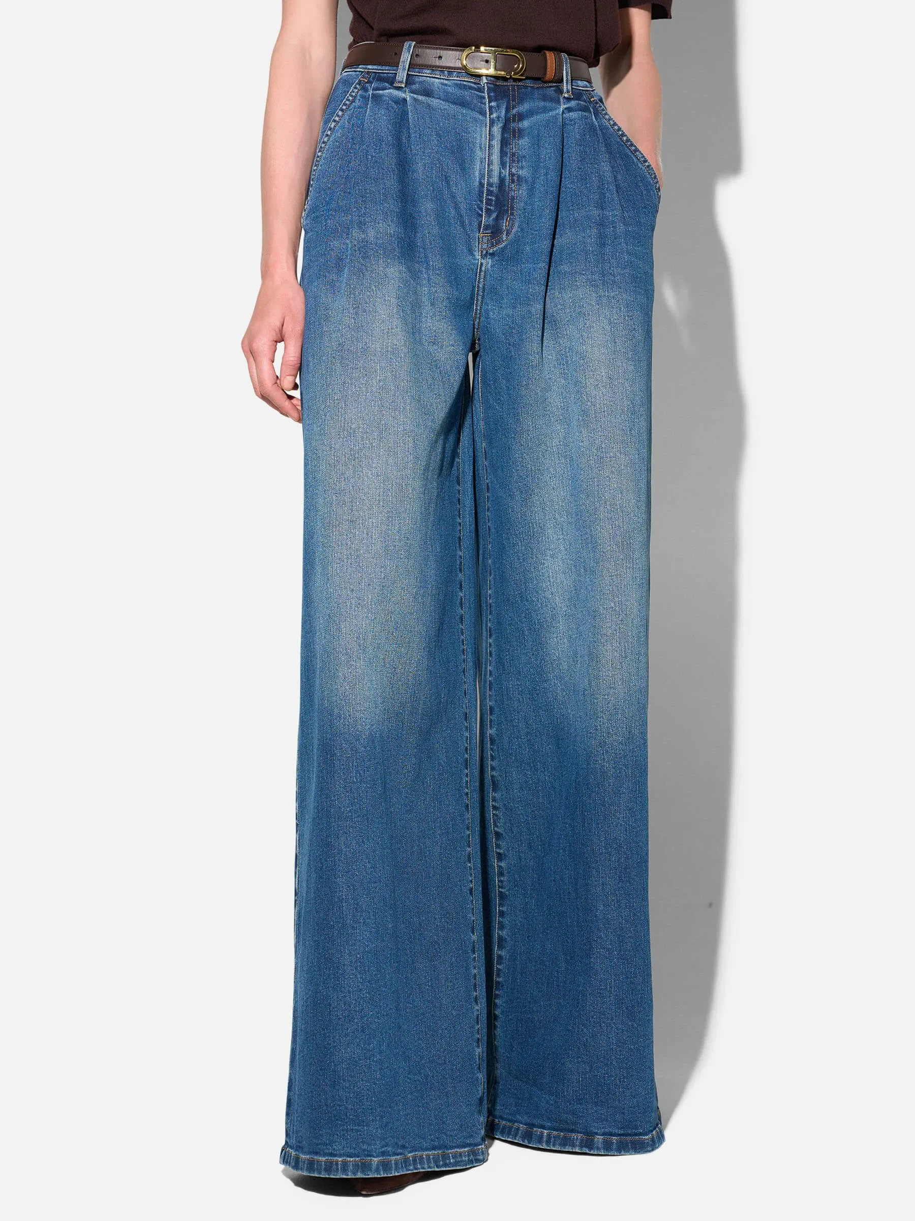 Wide Leg Jeans Stretch High Rise Blauw Dollar 469