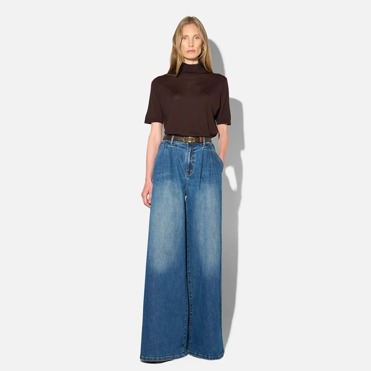 Wide Leg Jeans Stretch High Rise Blauw Dollar 469
