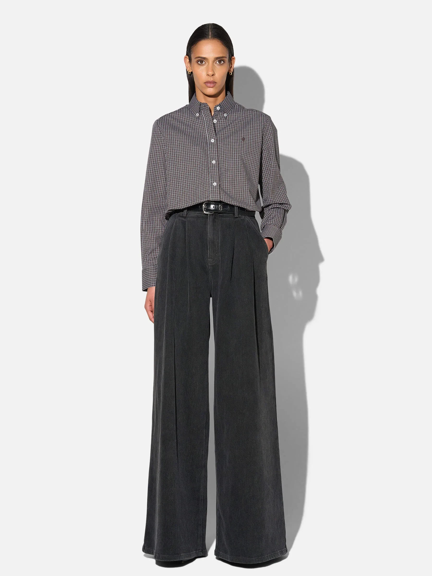 Wide Leg Jeans Stretch High Rise Dollar Zwart 813