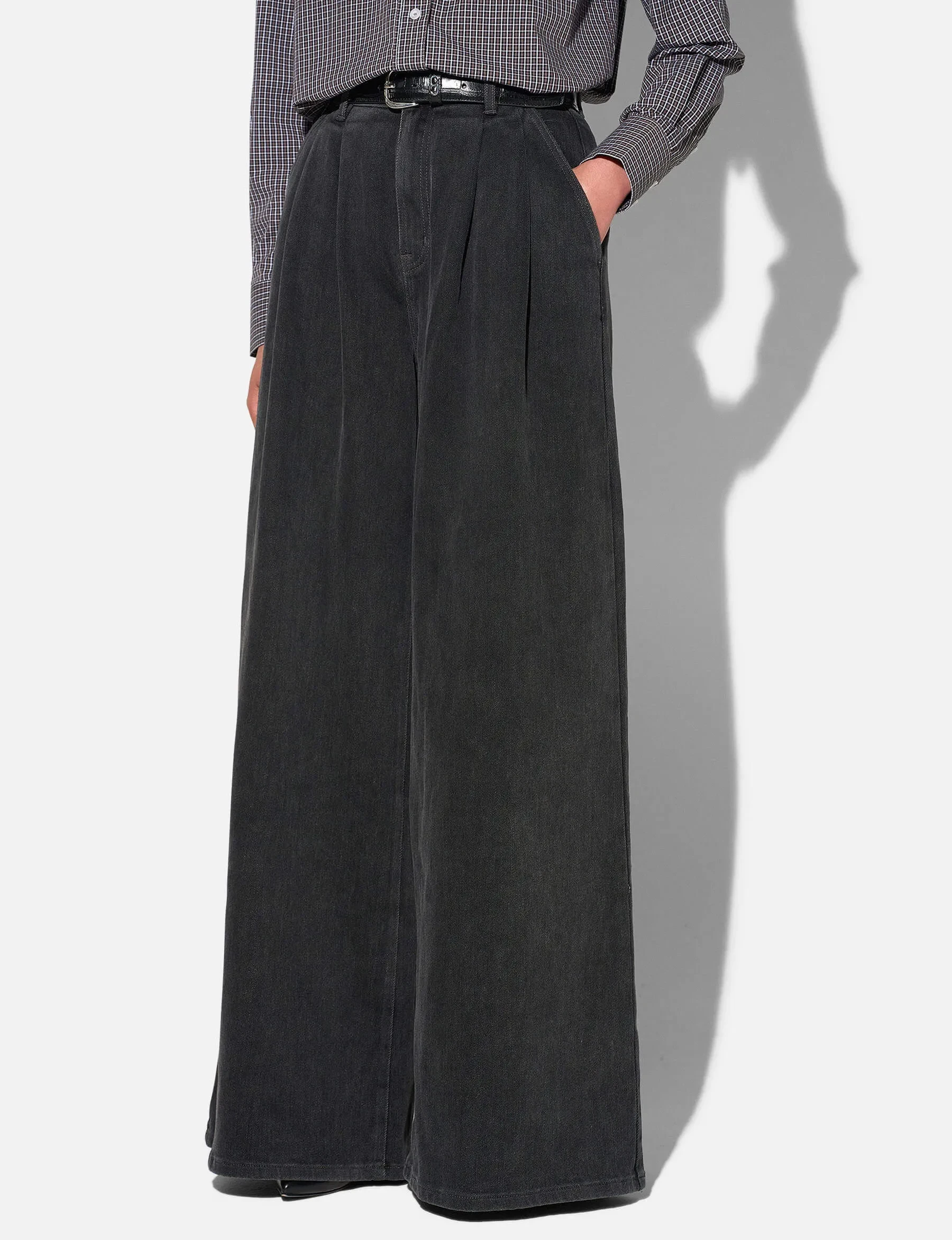 Wide Leg Jeans Stretch High Rise Dollar Zwart 813